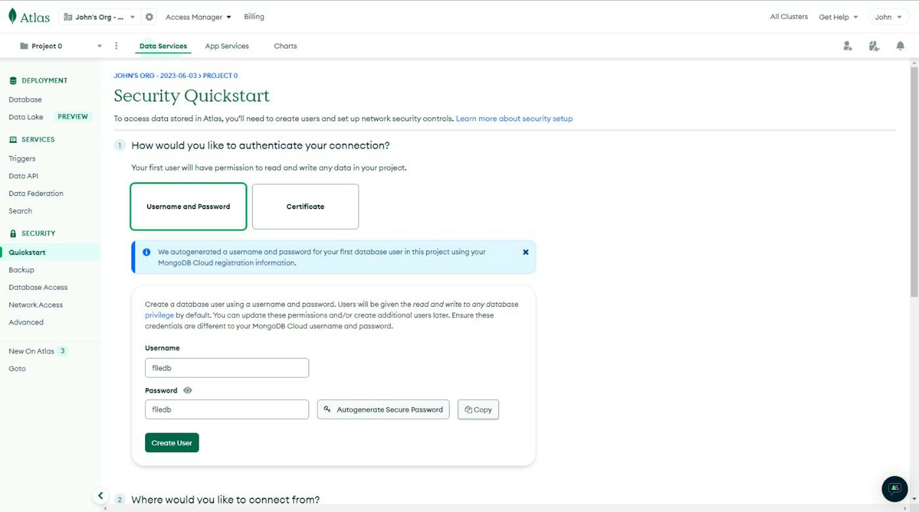 MongoDB - Create user and IP Address access - 1.