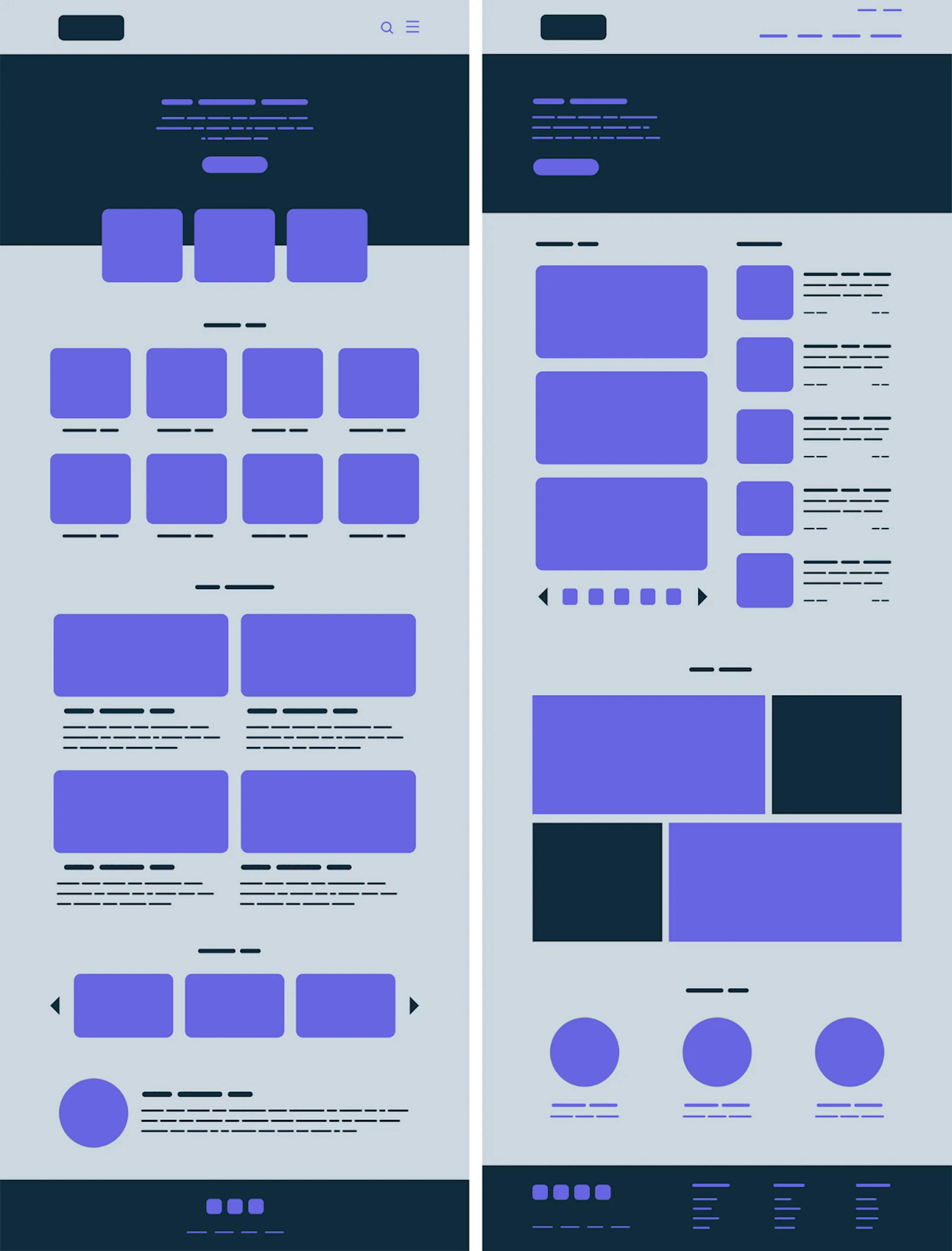 Examples of different layouts using element groupings to guide user attention