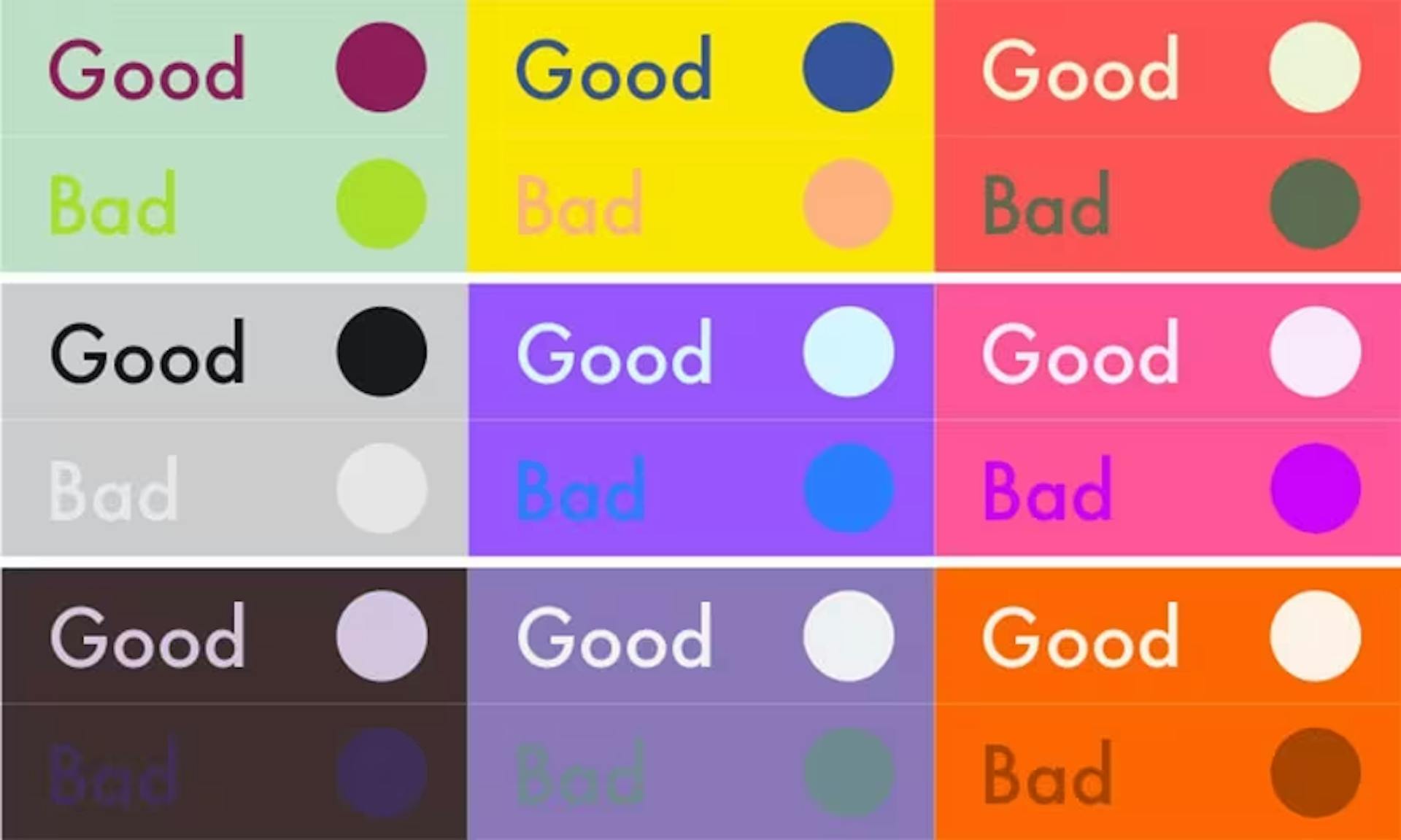 An example of good and bad contrast colour combinations