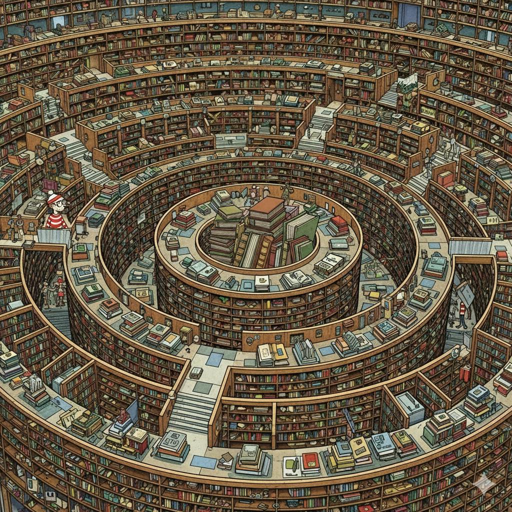 featured image - Cómo el razonamiento de la IA refleja la biblioteca de Babel de Borge