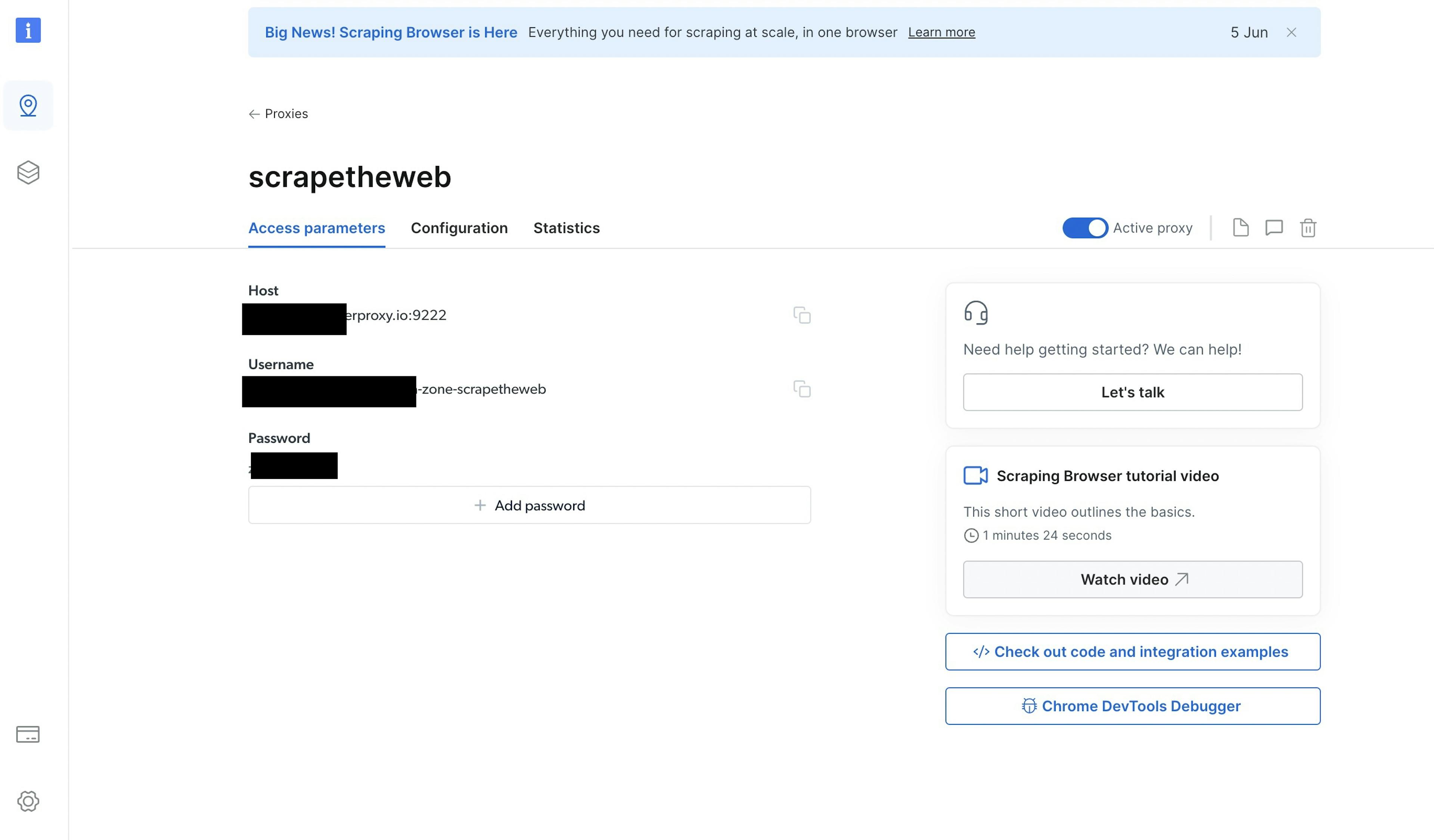 host, username, and password