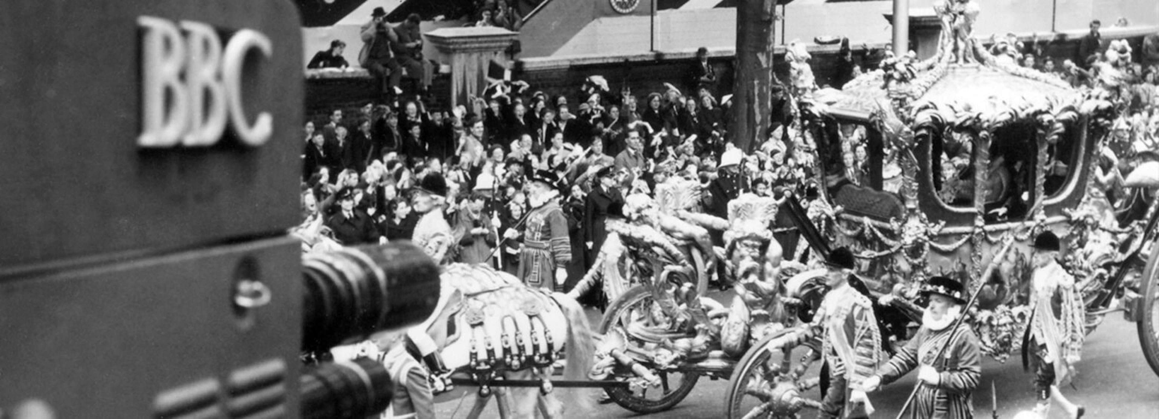 A BBC camera rolls for the televised coronation of Queen Elizabeth