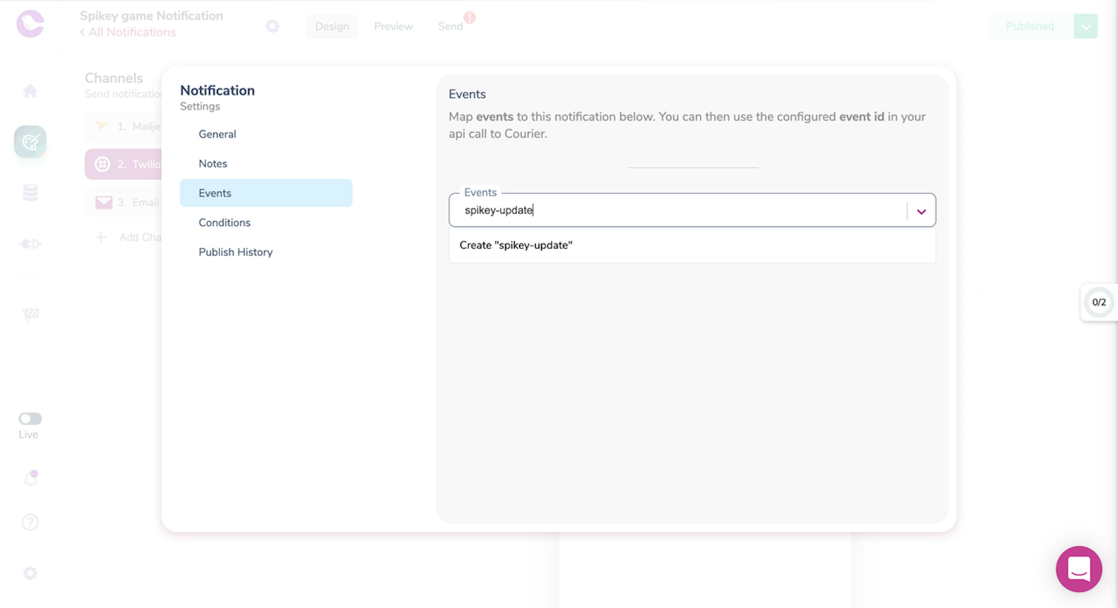 Courier dashboard displaying the event mapping process