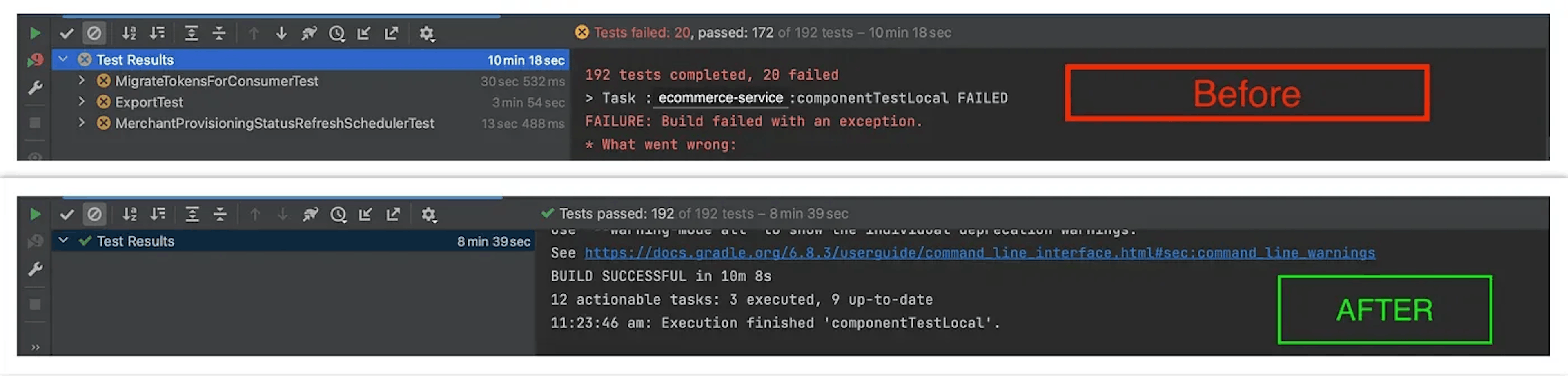 My tests — before debugging & after using Datadog