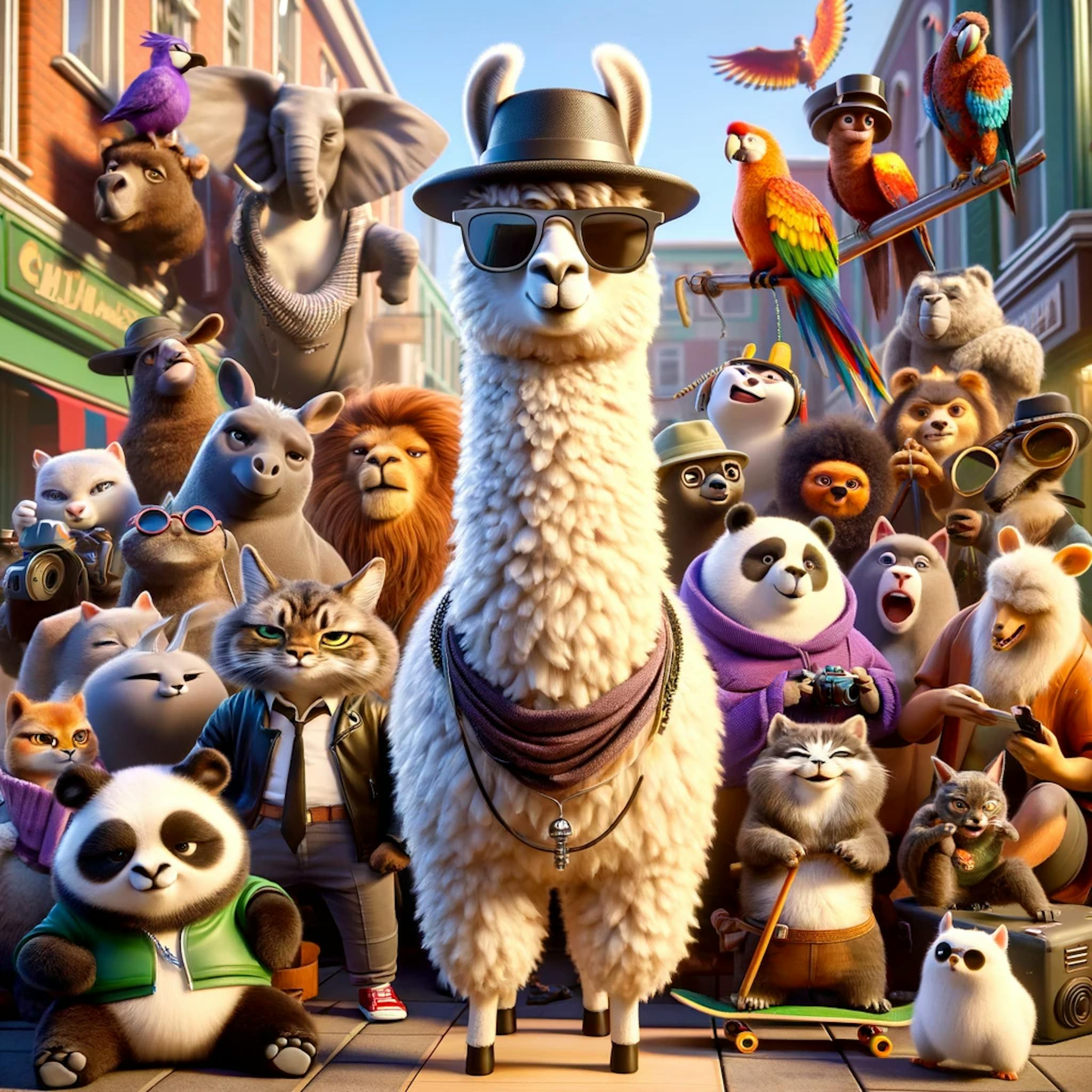 Un gang de lamas est arrivé en ville - Image de DALL-E 3.