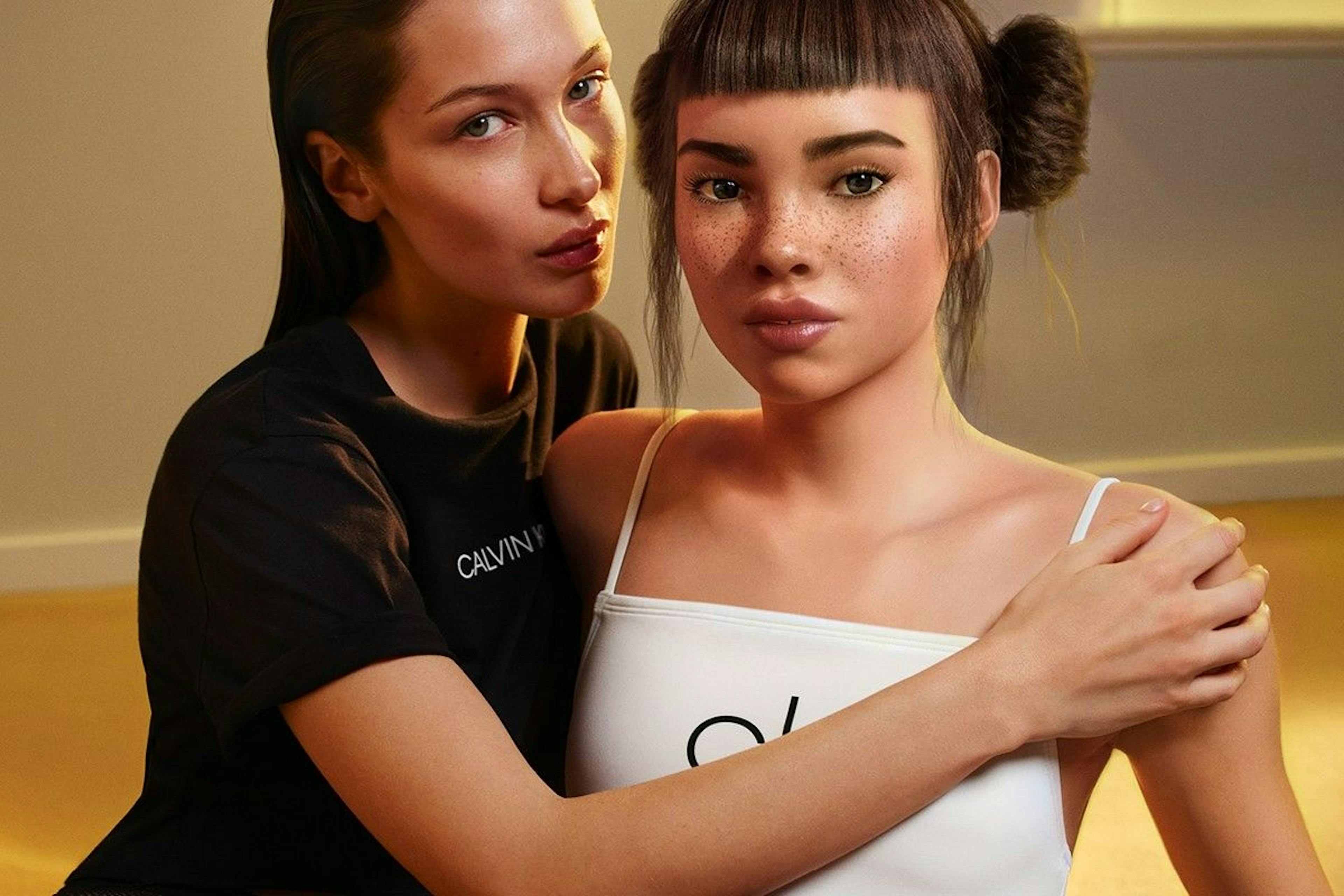 L'influenceuse numérique Lil Michela et le mannequin Bela Hadid pour la campagne publicitaire de Calvin Klein
