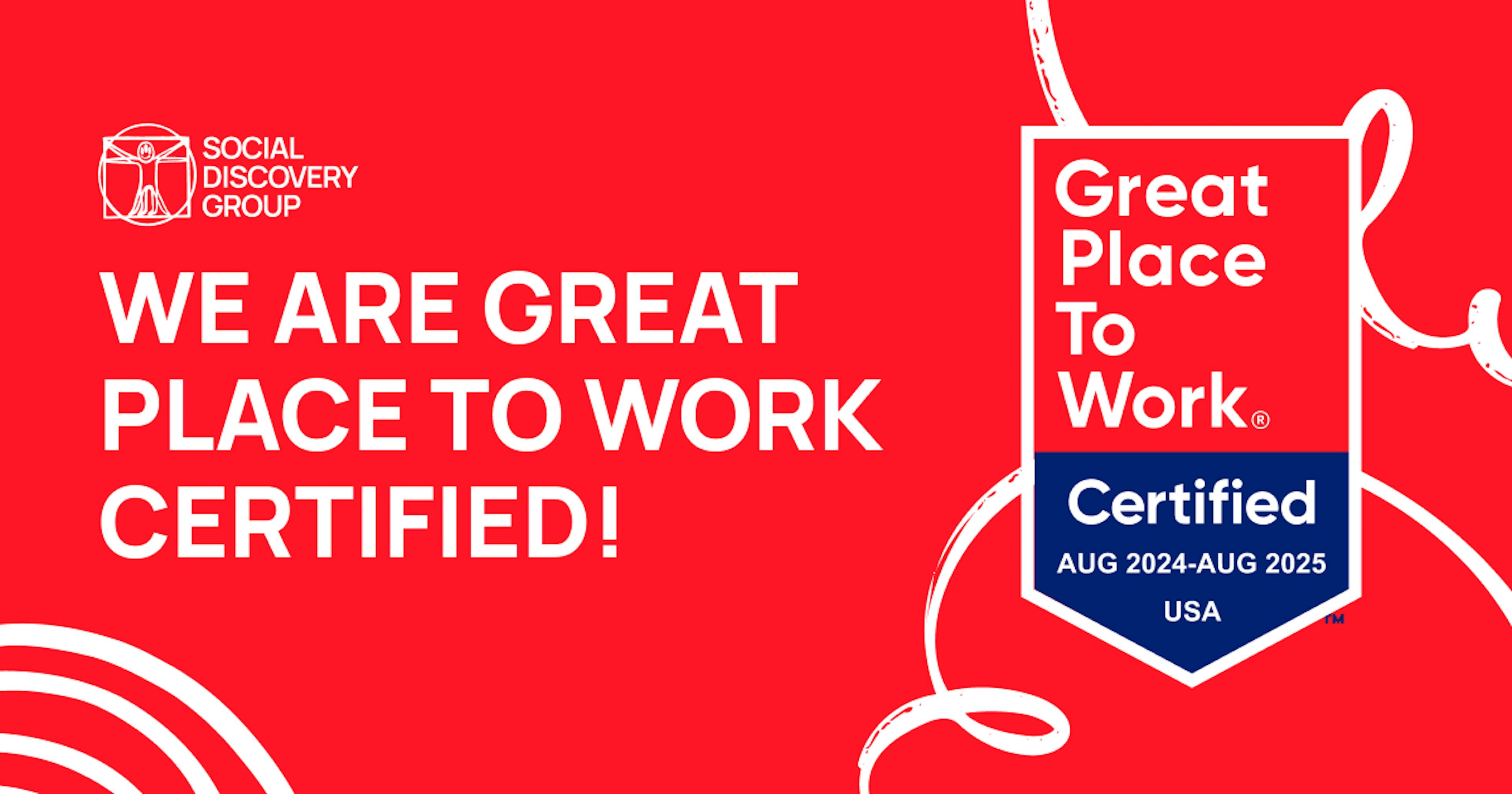 featured image - 🎉sdg obtén a certificación Great Place To Work® nos Estados Unidos!