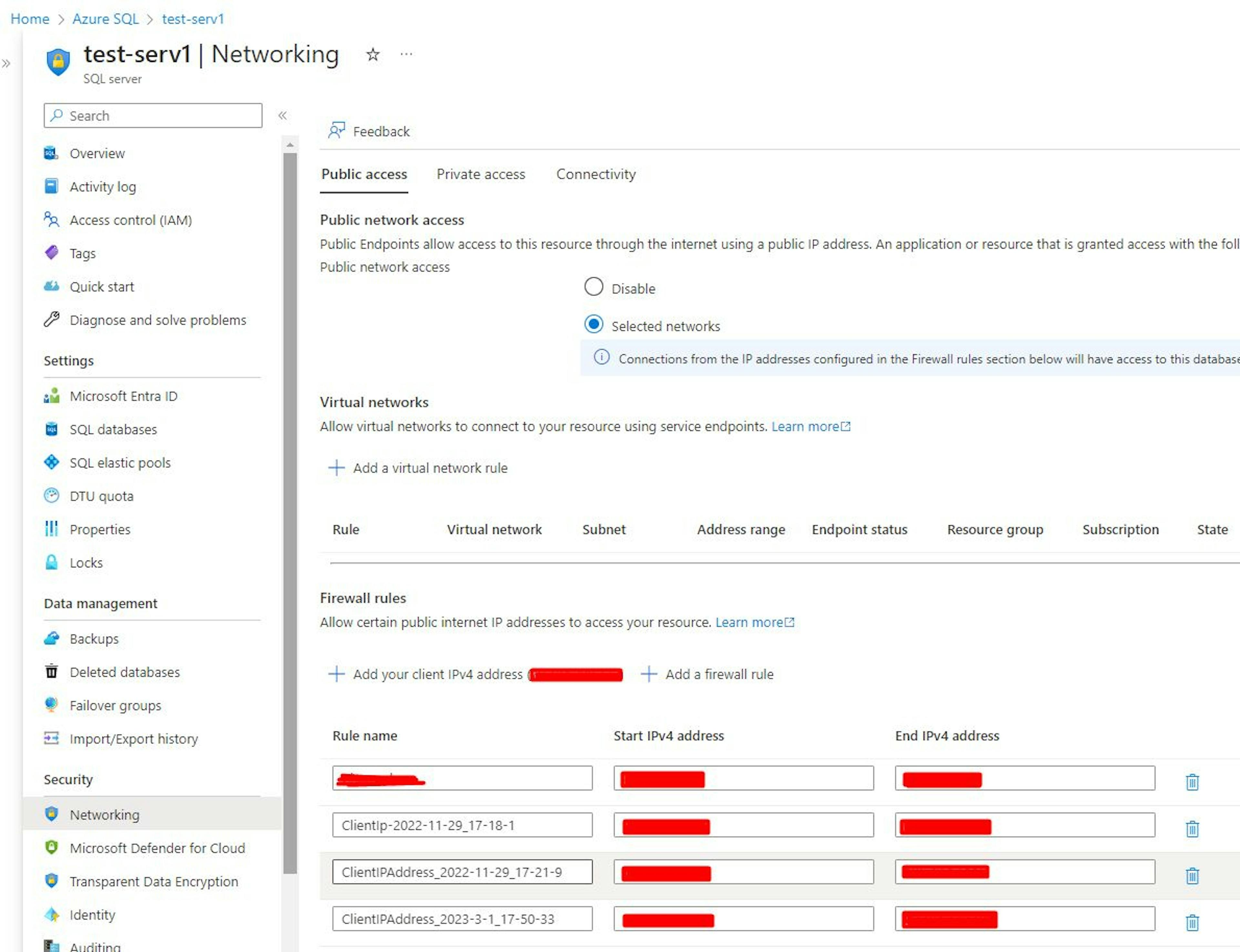 Firewall rules for SQL server