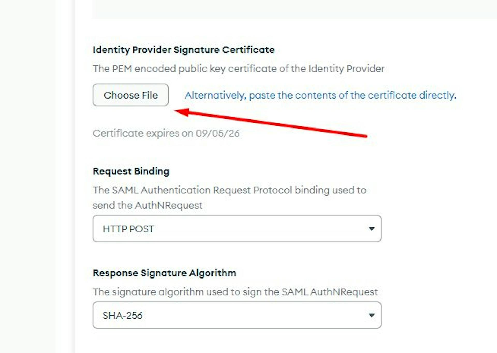 Certificado de firma del proveedor de identidad