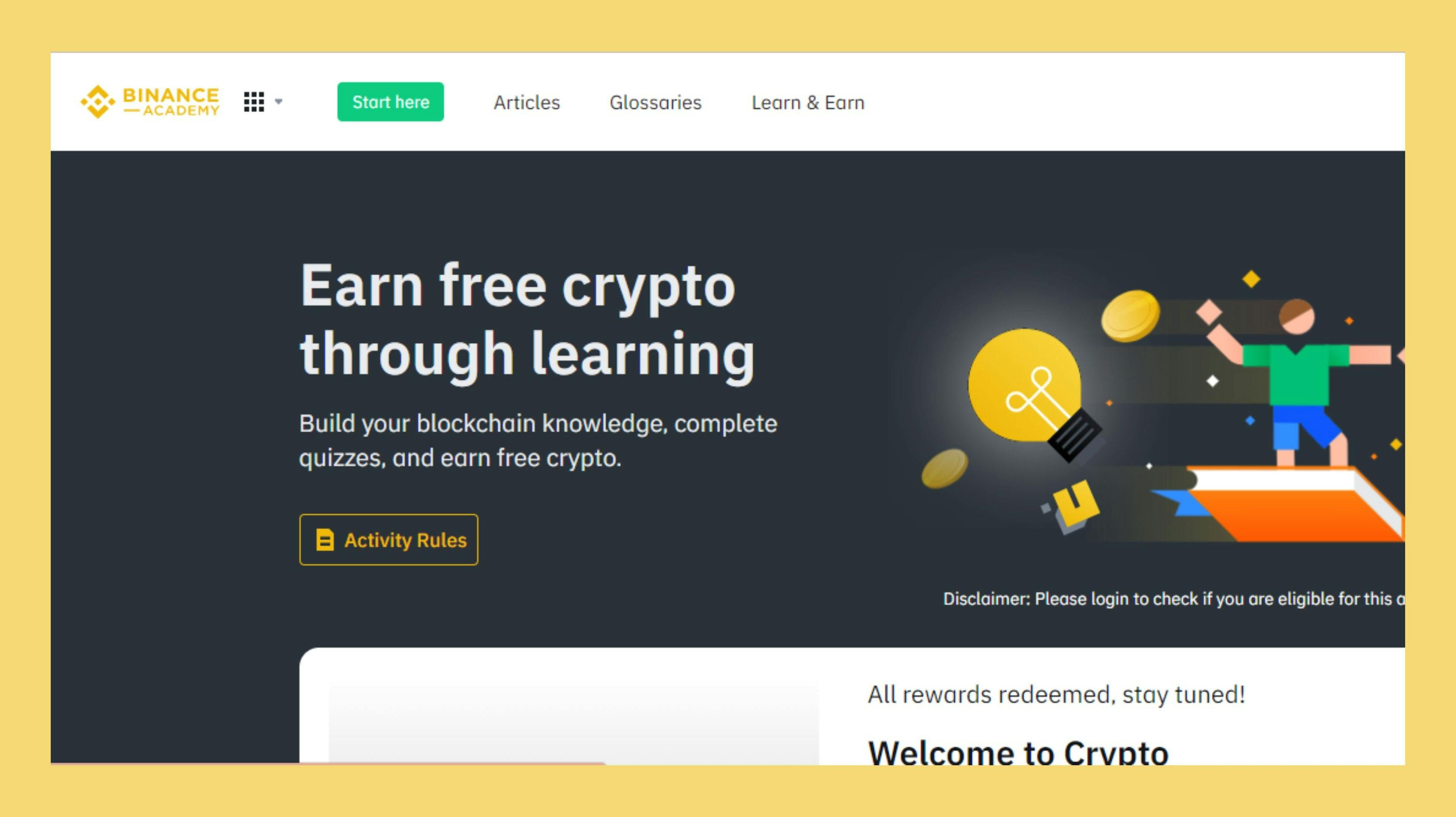 Earn free crypto through learning from Binance