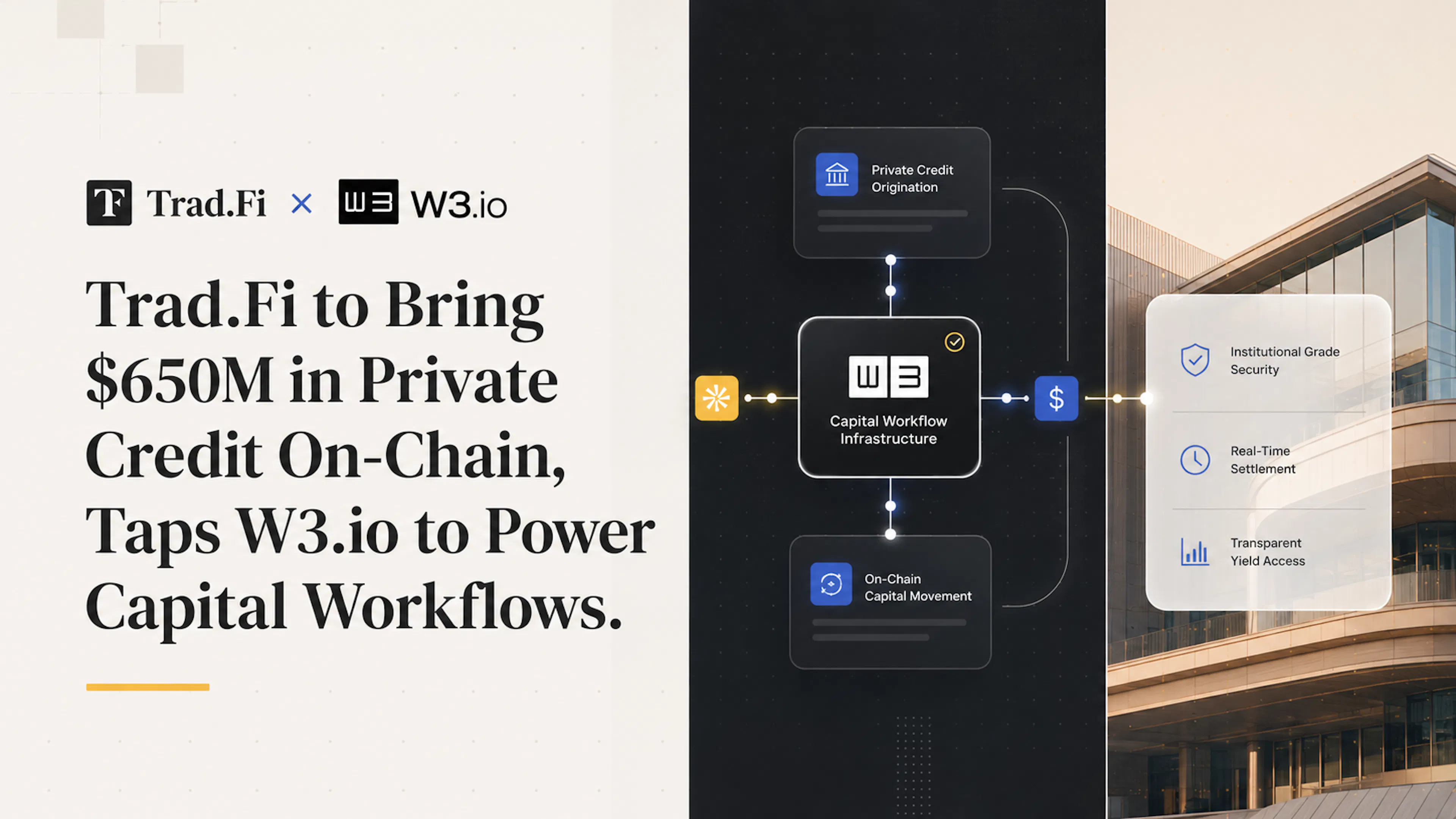 featured image - Trad.Fi to Bring $650M in Private Credit On-Chain, Taps W3.io to Power Capital Workflows