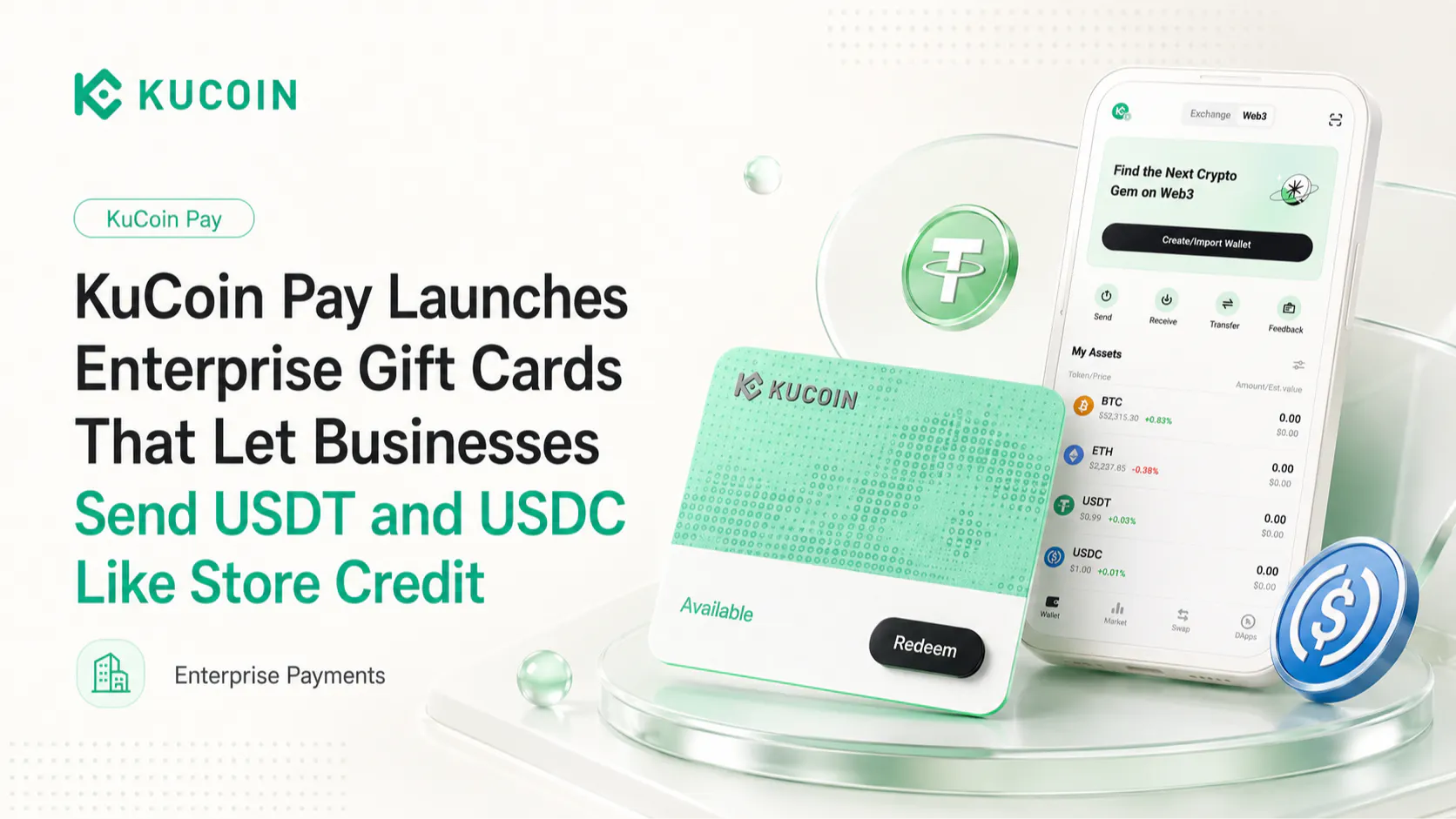 KuCoin Pay Launches Enterprise Gift Cards That Let Businesses Send USDT and USDC Like Store Credit