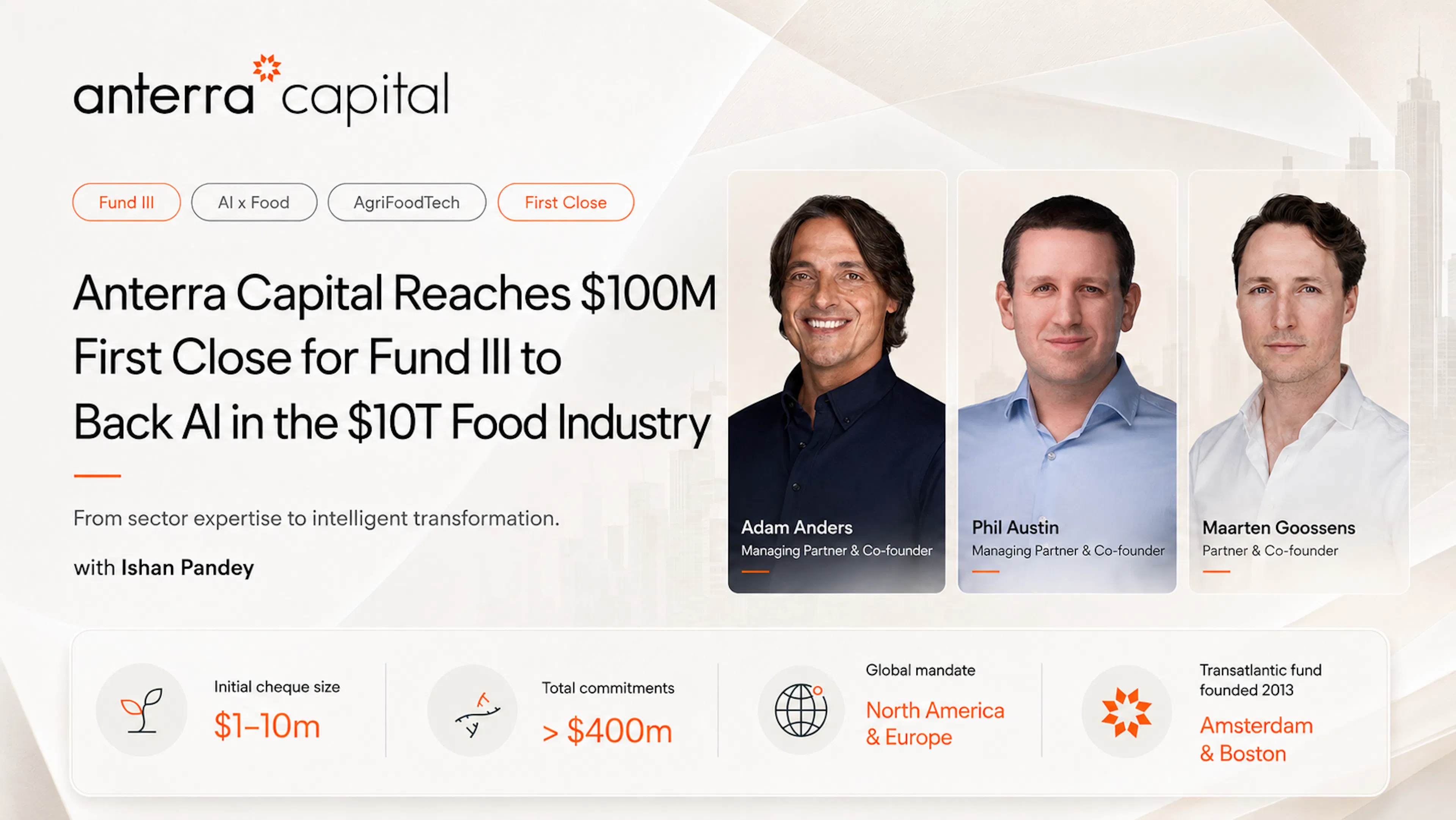 featured image - Anterra Capital Reaches $100M First Close for Fund III to Back AI in the $10T Food Industry