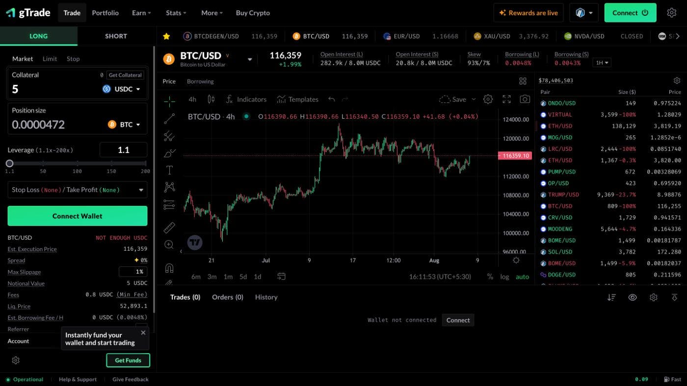 gTrade Trading Interface