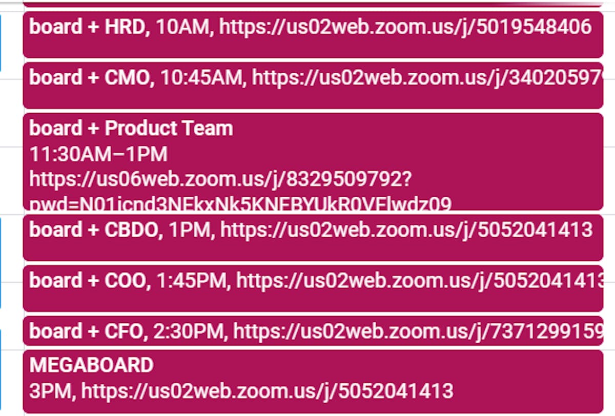 This is what the founders’ timetable looks like on a Monday