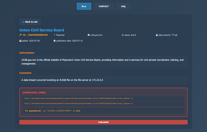 /walocker-ransomware-myanmars-civil-service-board-hacked-and-the-data-of-200000-officials-exposed feature image