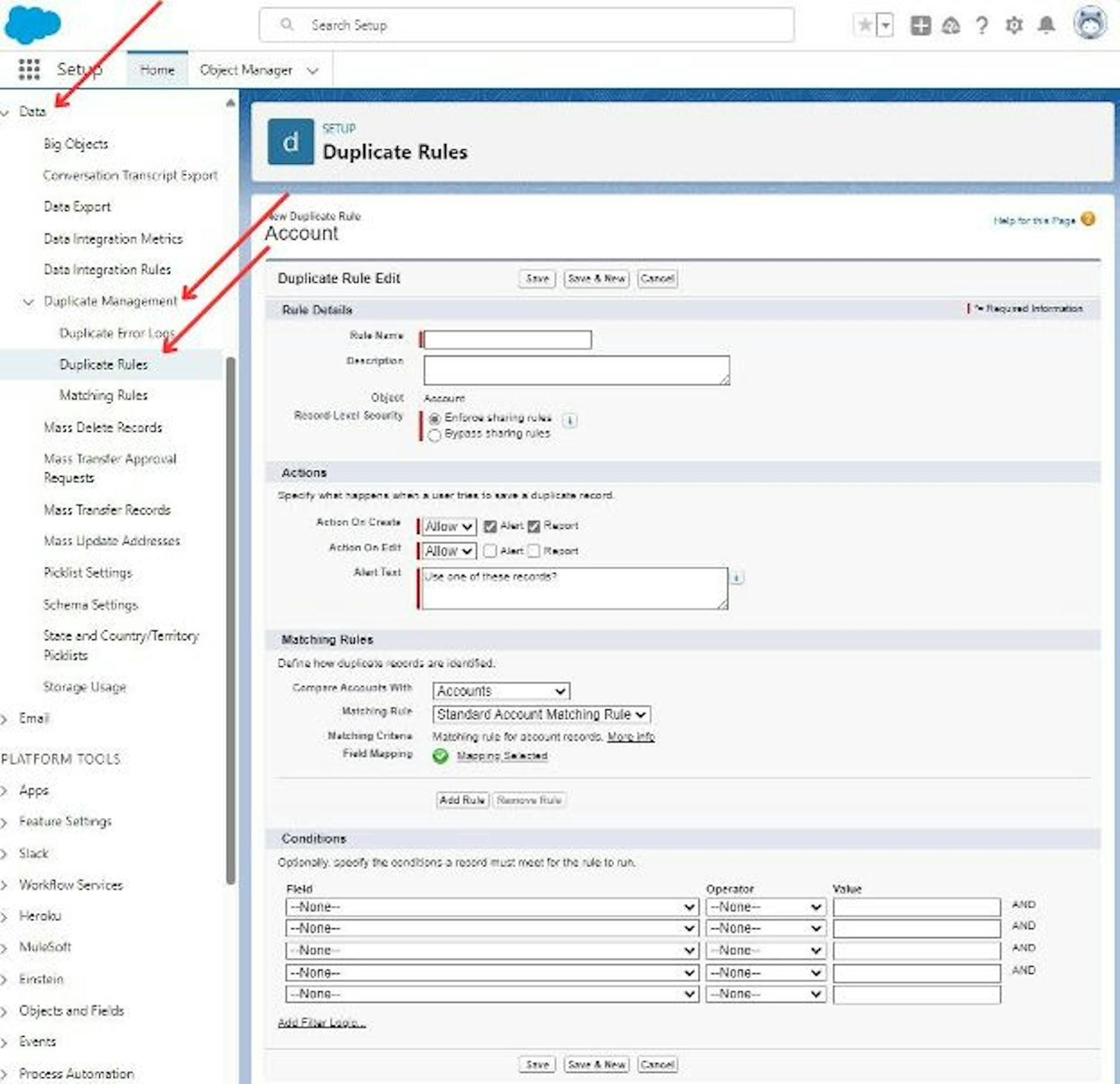 Creating a new Duplicate Rule in Setup