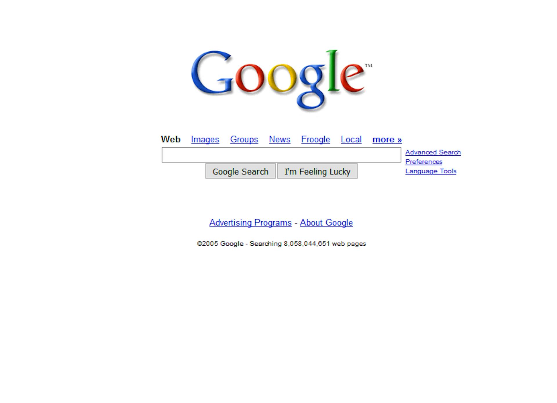 Google in 2005 - https://www.webdesignmuseum.org/gallery/google-2005