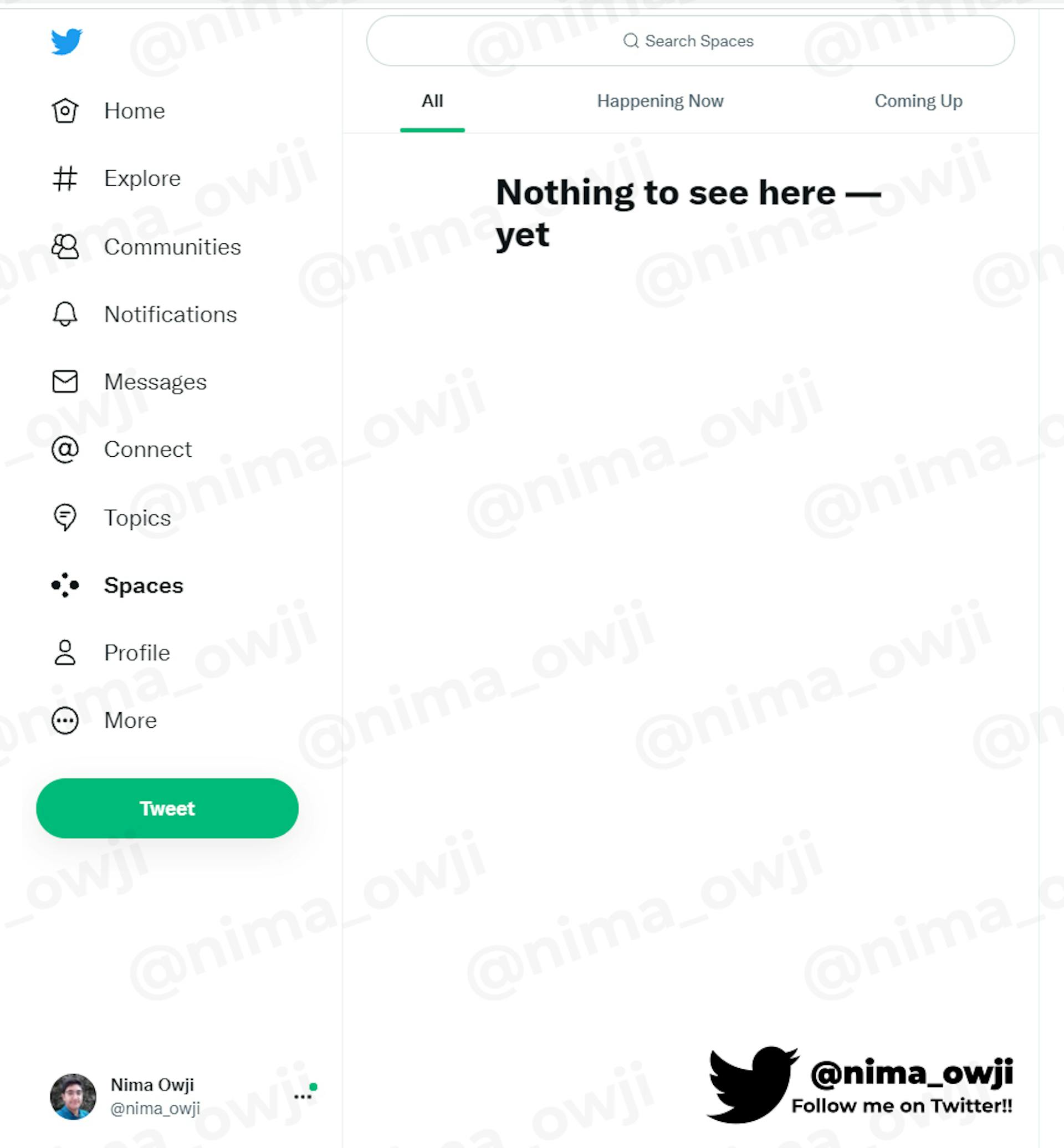 Twitter Spaces tab on the web app.