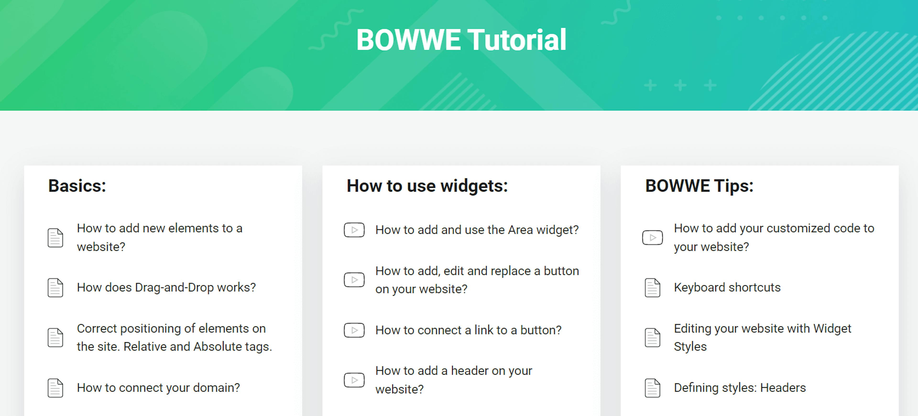 Types tutorials on the BOWWE website