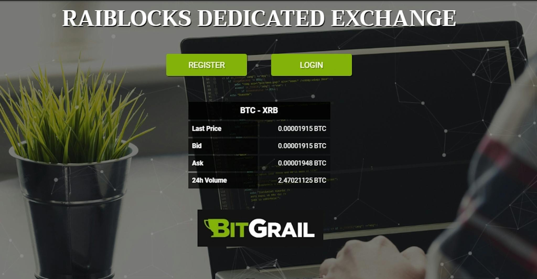 BitGrail em 2017, negociando RaiBlocks (Nano). Imagem do arquivo da Internet