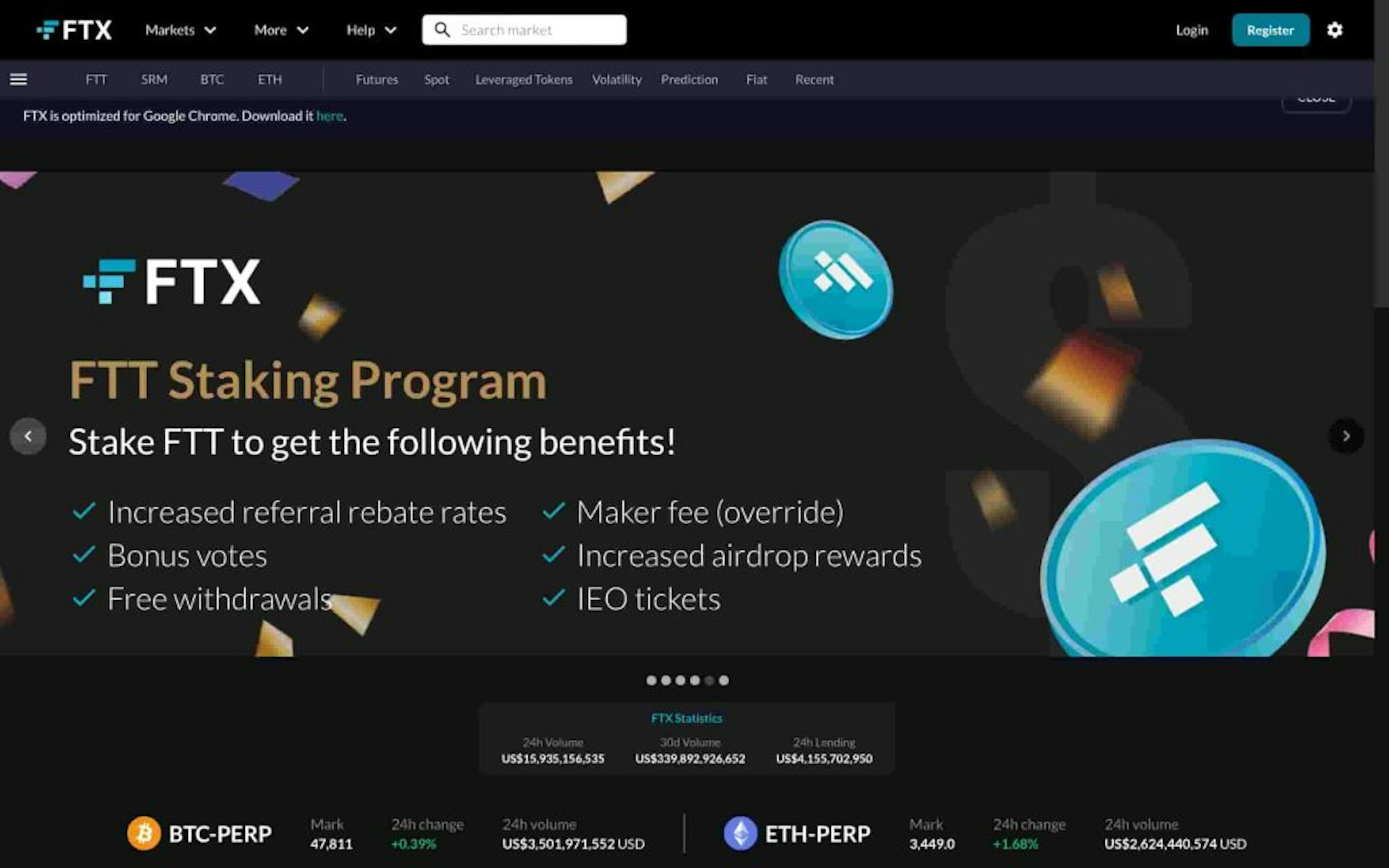 Site antigo da FTX Exchange