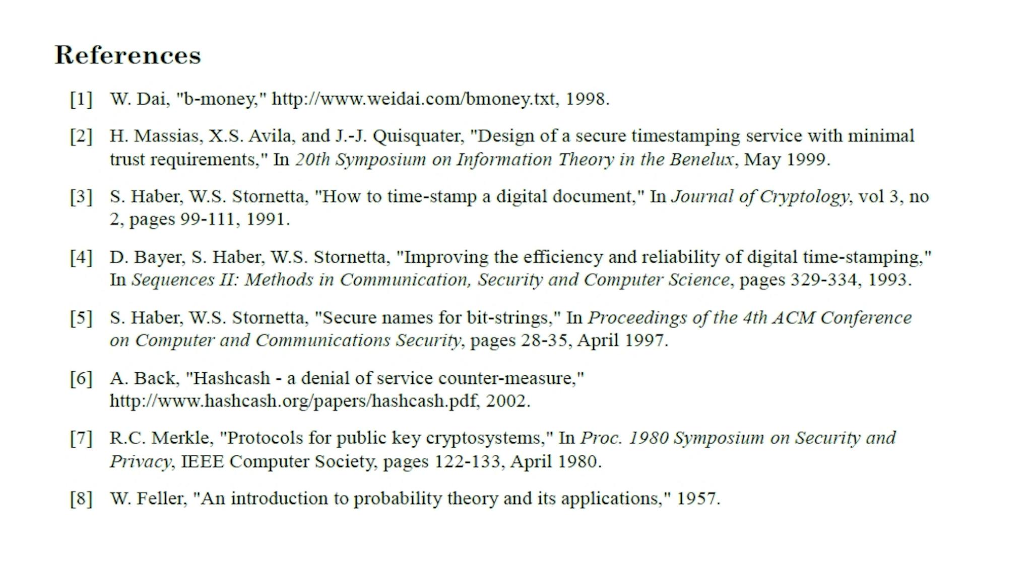 References in the Bitcoin whitepaper