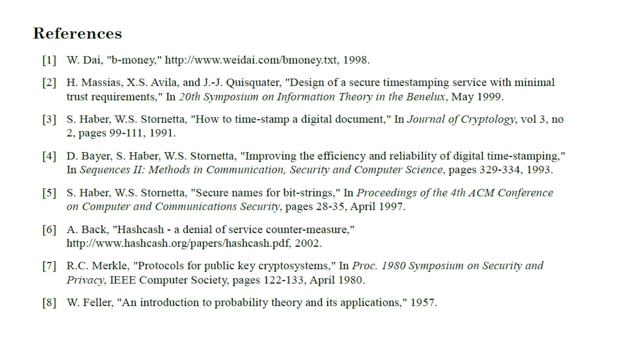 Referencias en el documento técnico de Bitcoin