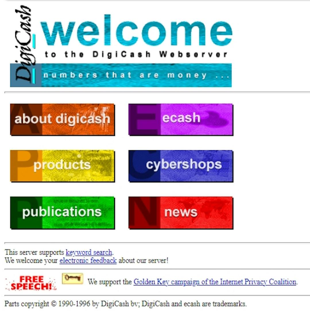 Digicash and Ecash website from 1997, restored from the Internet Archive