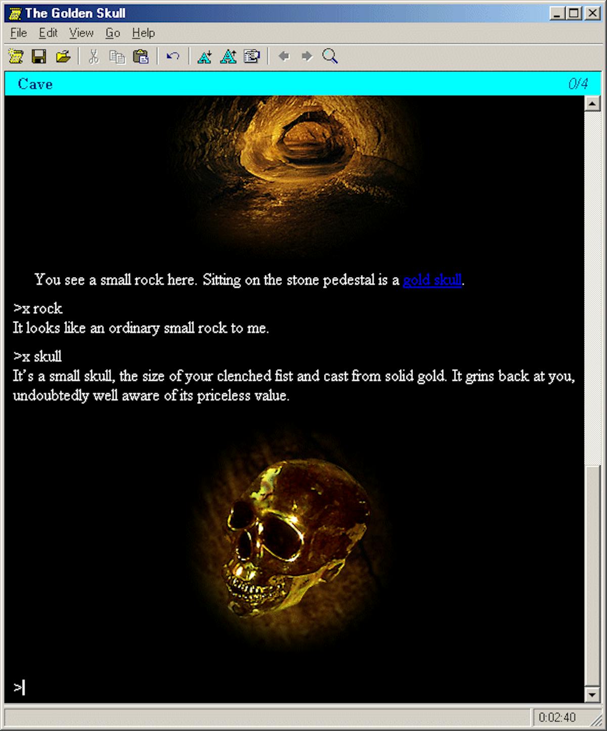 HTML TADS for Windows, running The Golden Skull