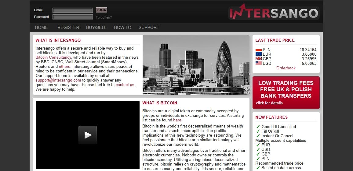 Intersango Bitcoin Exchange sitio web antiguo de Internet Archive