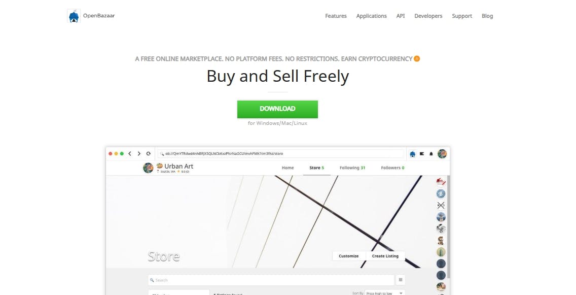 OpenBazaar Old Sitio web desde Internet Archive
