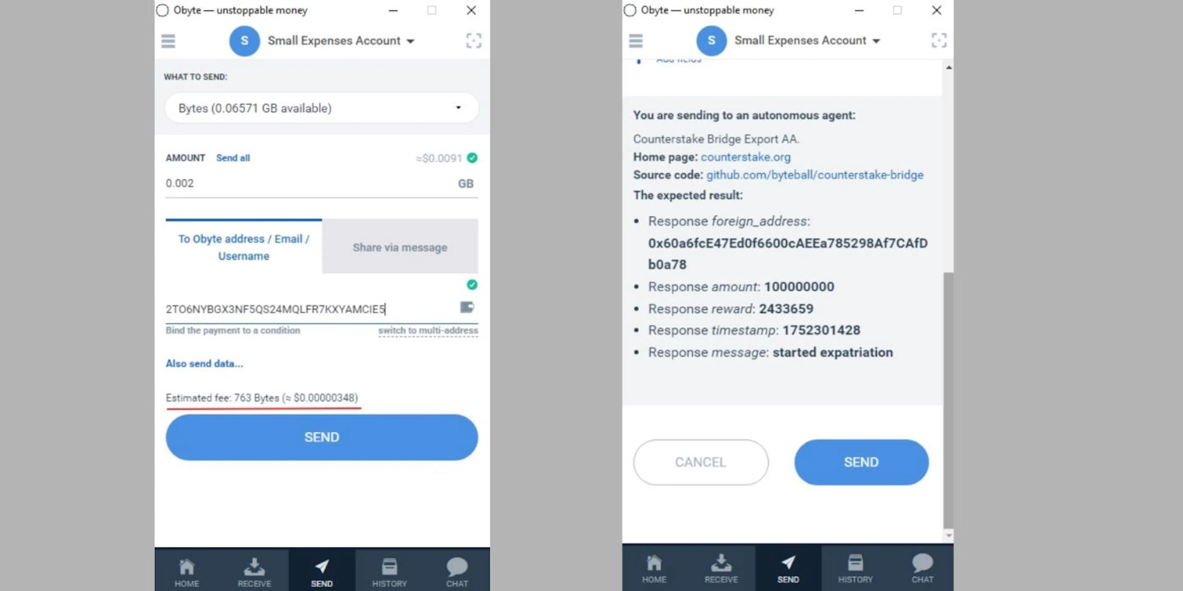 Obyte Transaction Previews