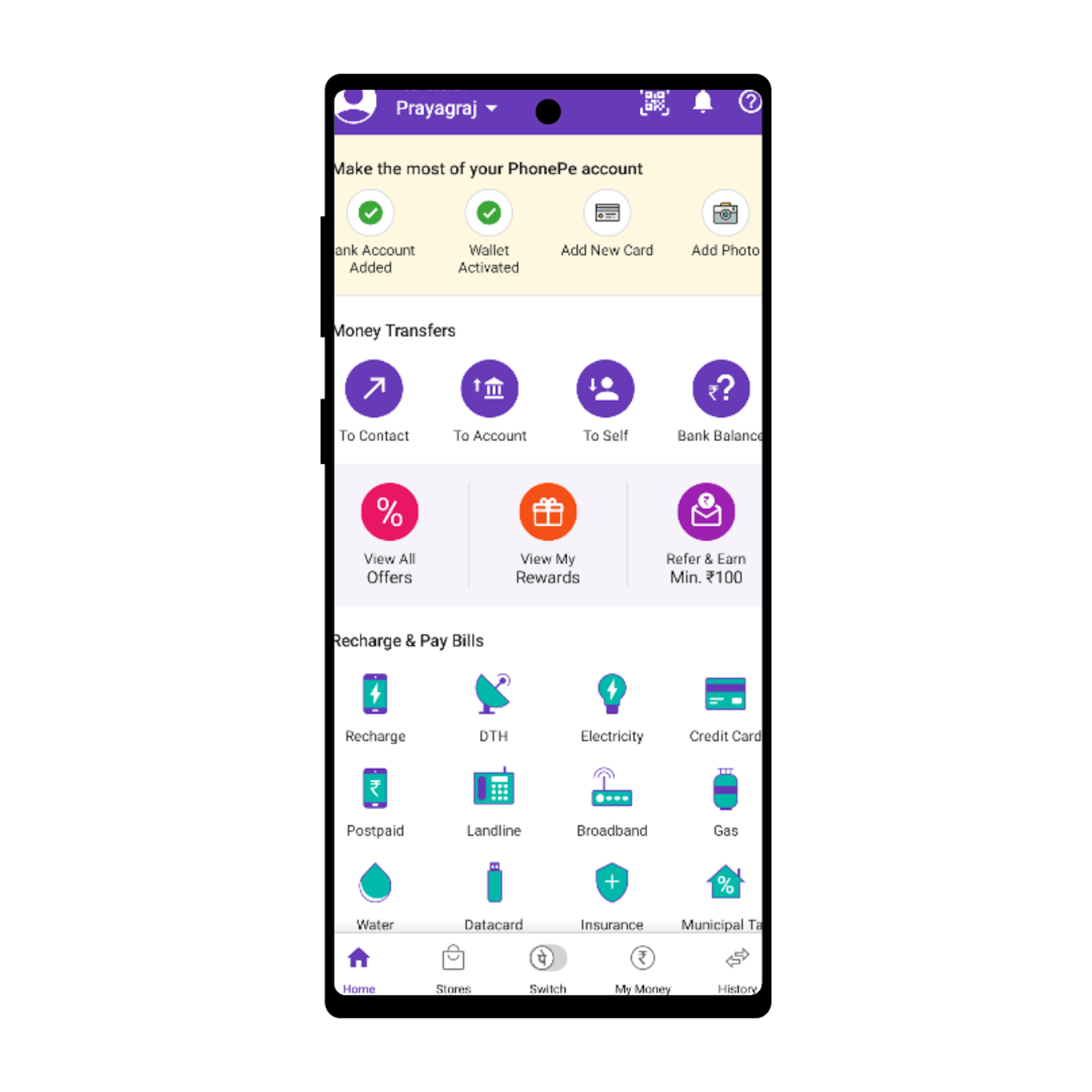 Mock representation of PhonePe app's UI