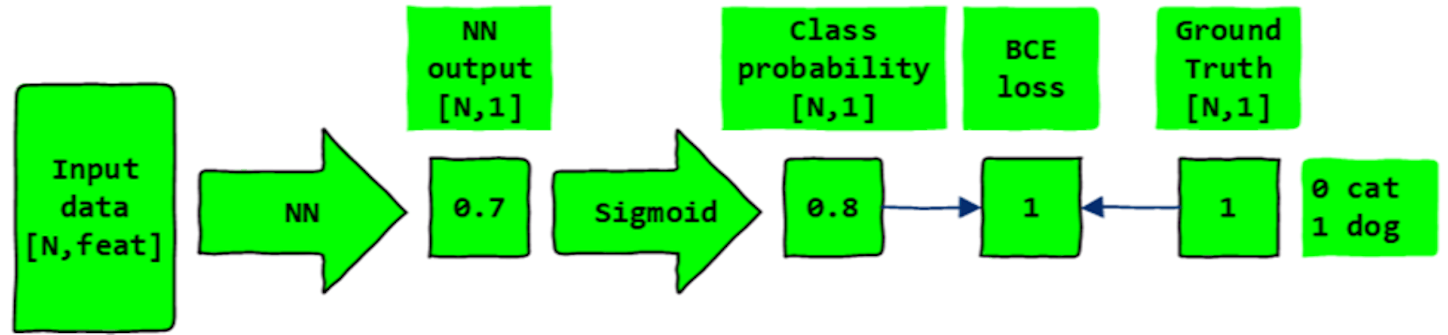 The process of training a binary classification NN