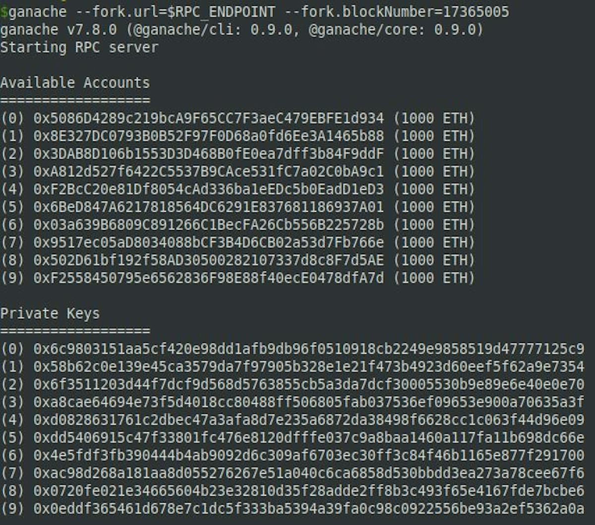 Ganache Test Accounts