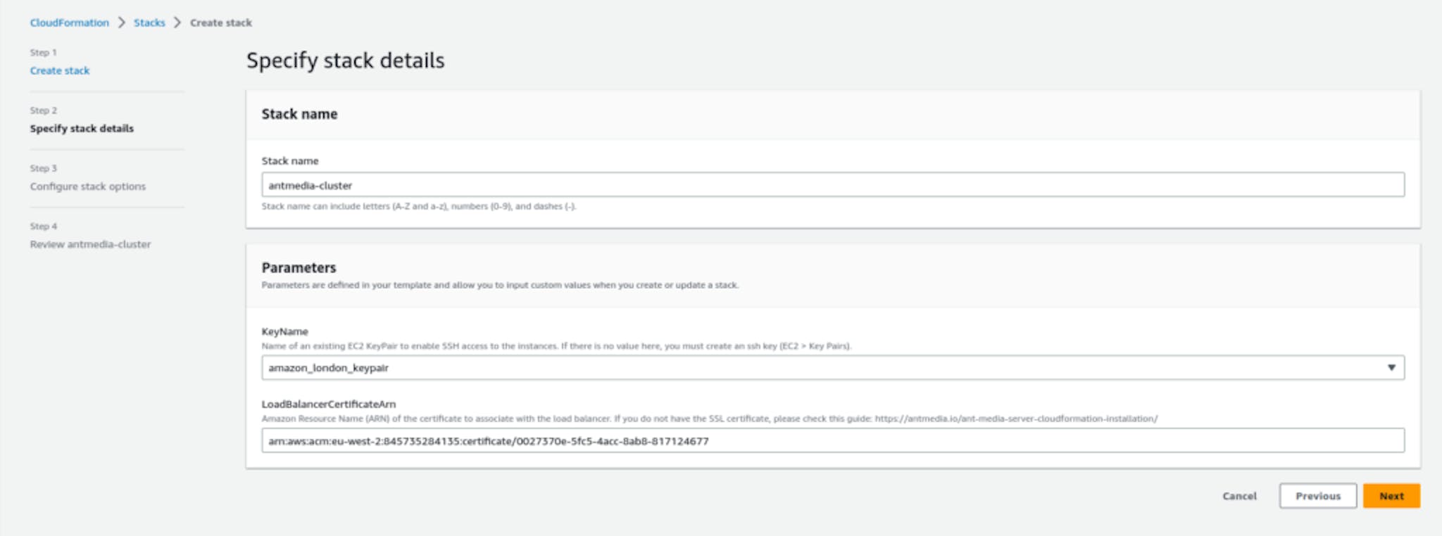 configuração de nuvem aws com mídia ant