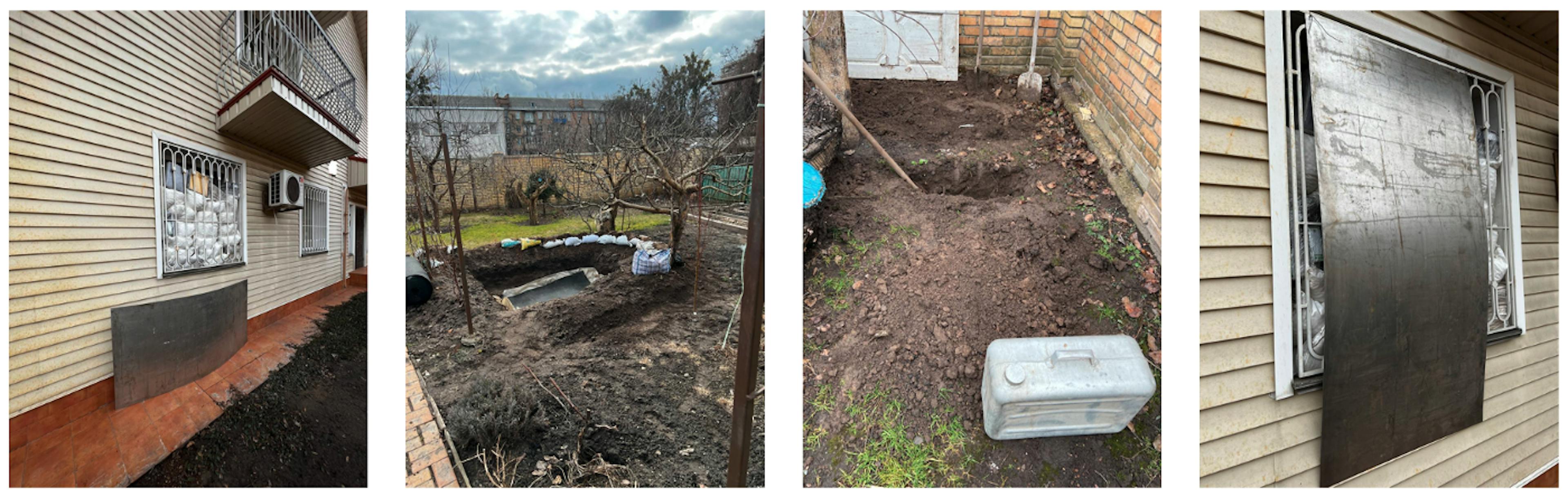 Kyiv, Ukraine, February 2022: reinforcing windows, digging trenches at my parents' house — even though it will be of little importance in case of a ballistic rocket lands nearby