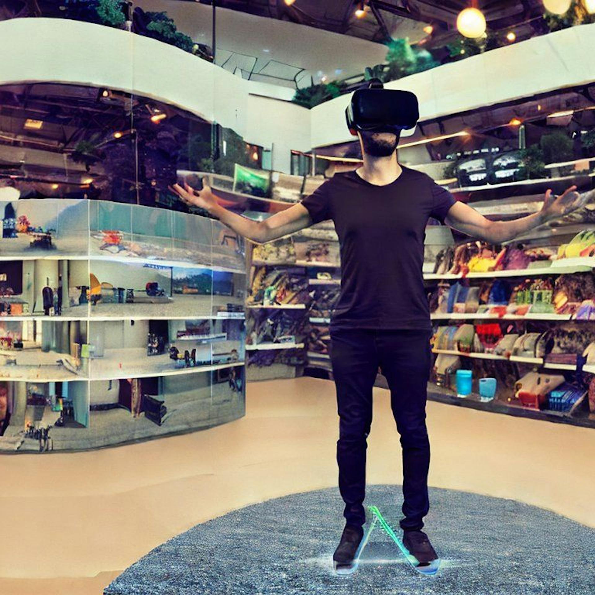 Imagem criada via Stable Diffusion Web, por meio do prompt "viva, respire e faça compras em realidade virtual".