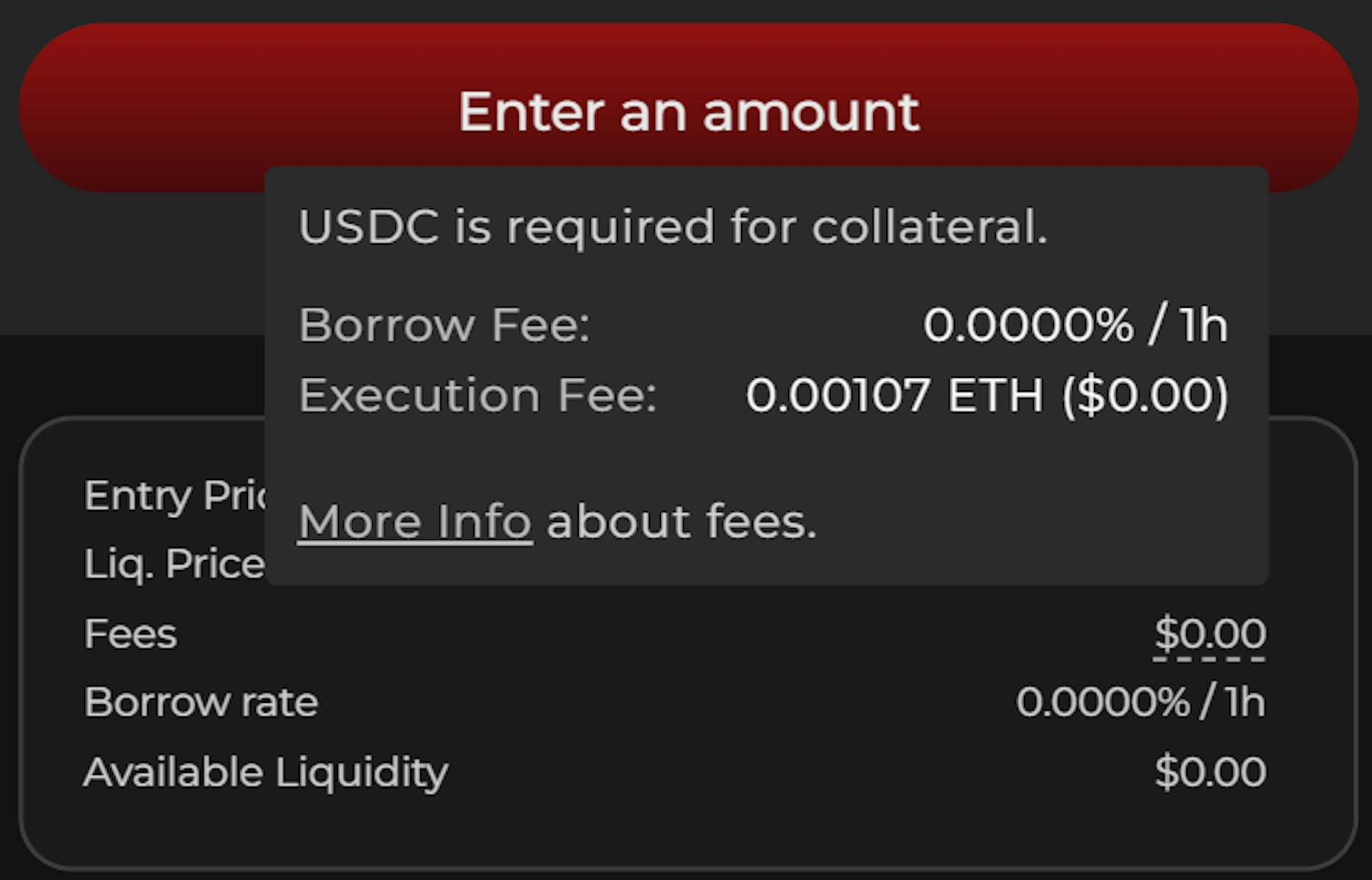 Fees required for executing a Perpetual Contract on Zeus Exchange