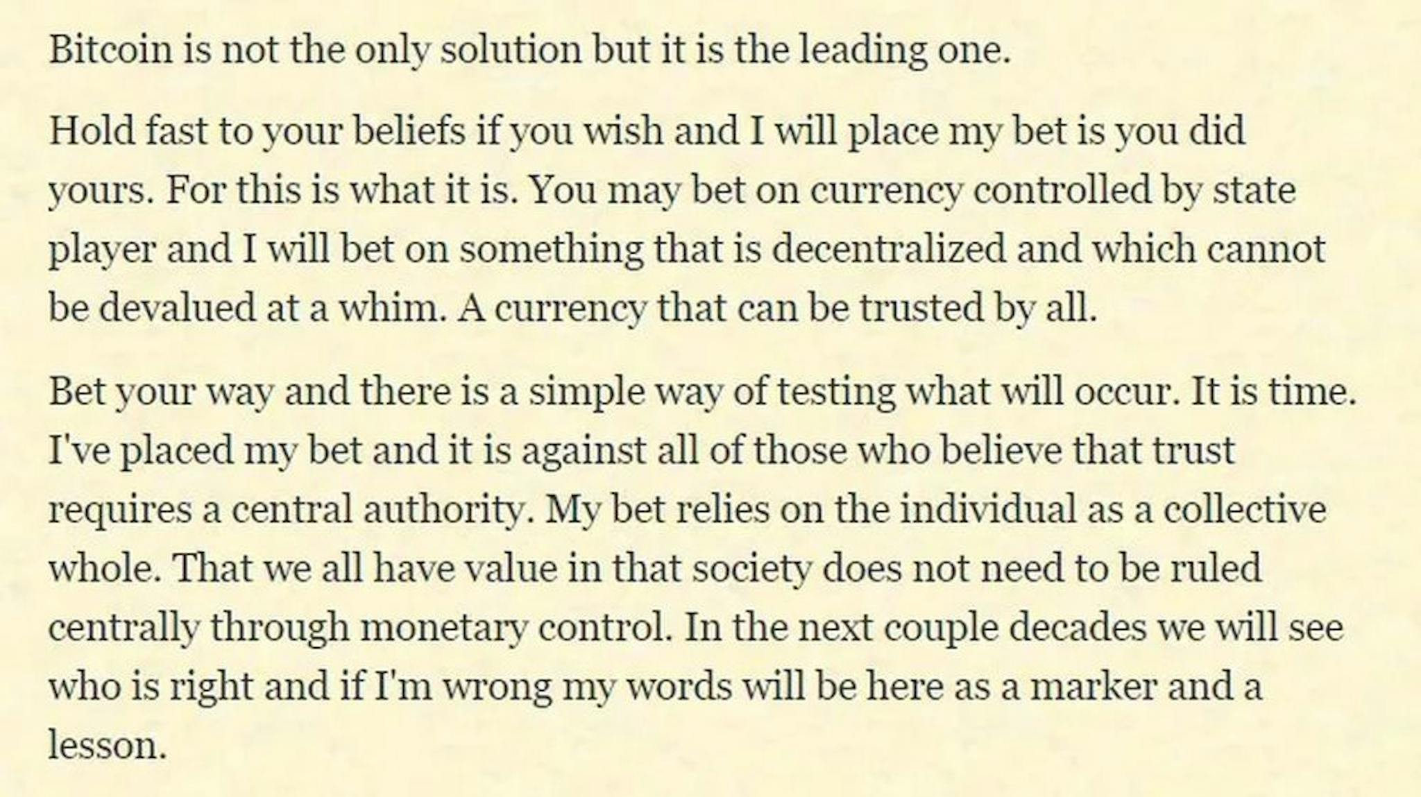 Snippet from “A diatribe on Bitcoin”.
