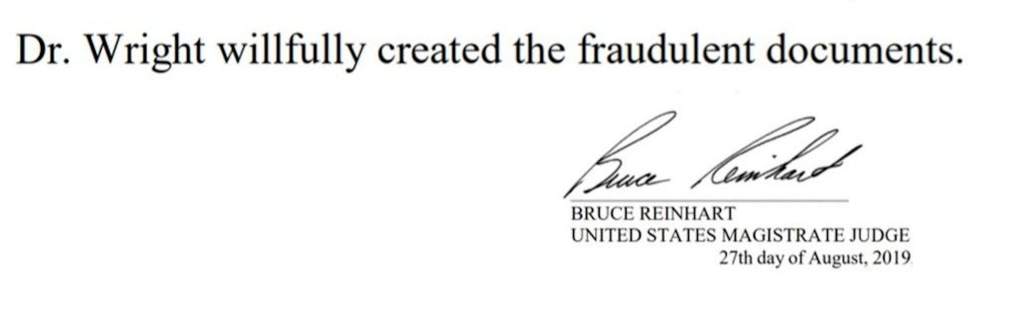 미국 판사는 크레이그 라이트가 사기 문서를 만들었다고 판결했다.