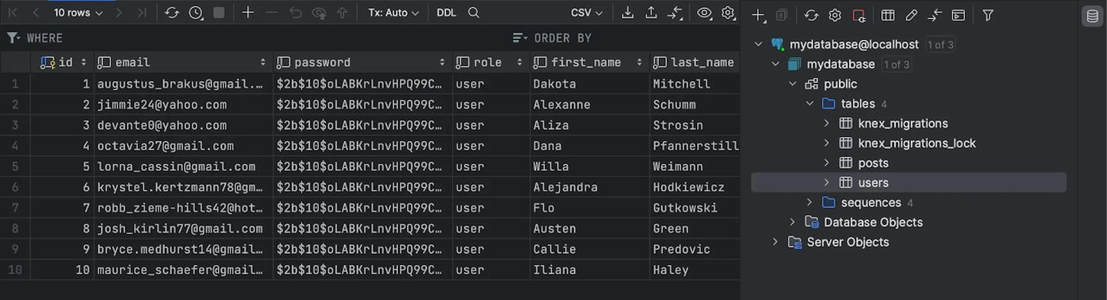 Users Table after seed