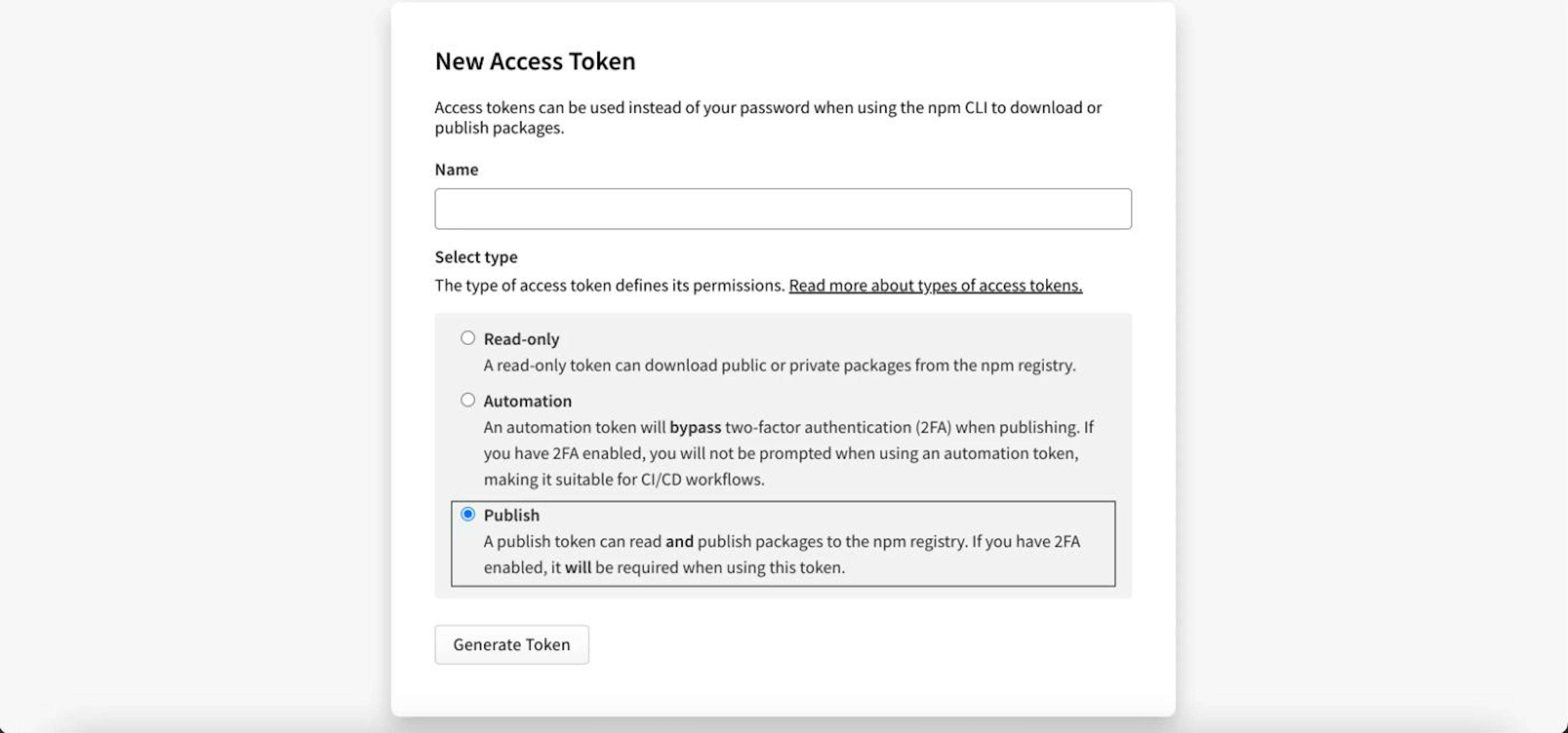 NPM Generate Token