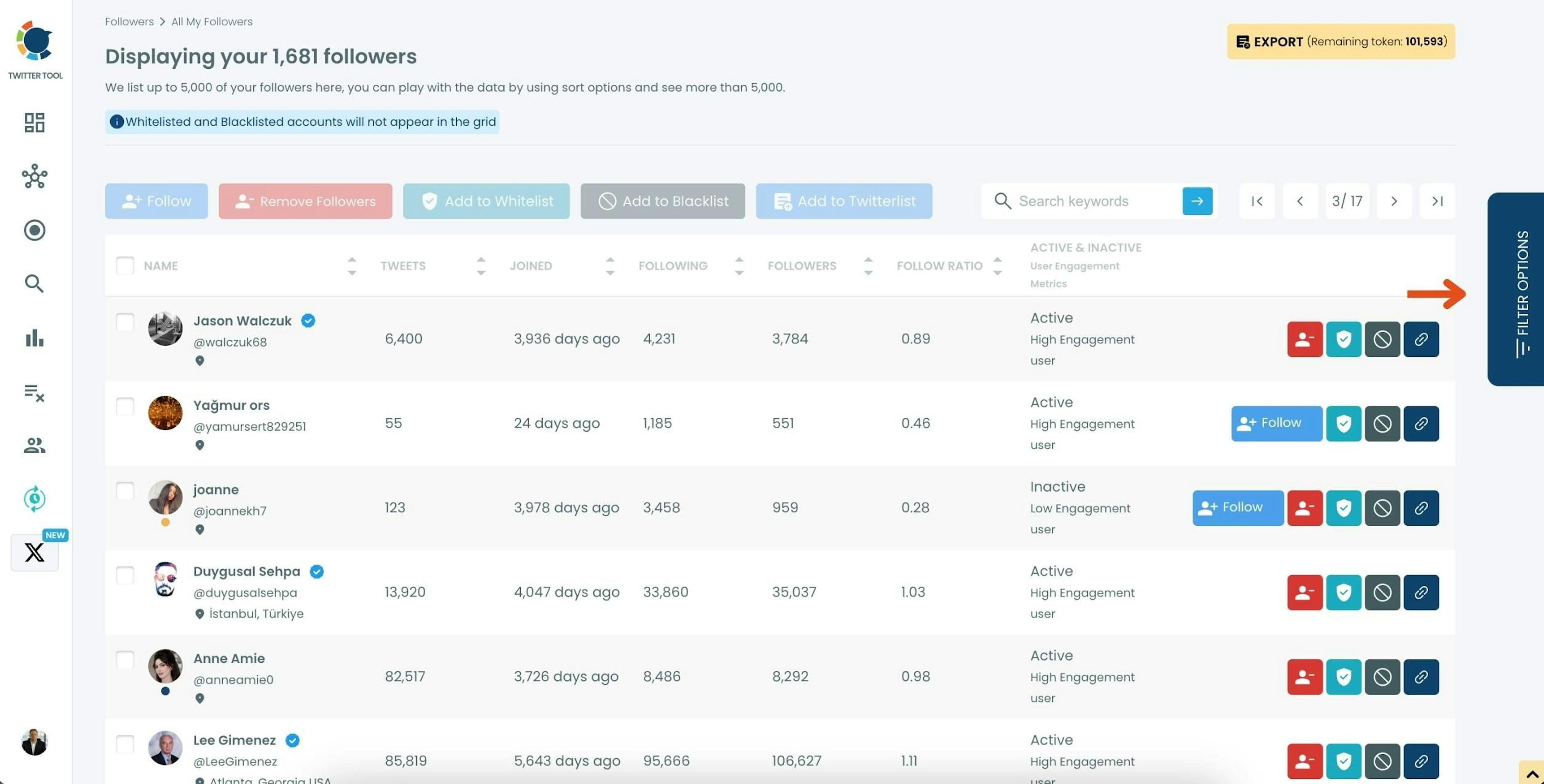 View and Filter Followers