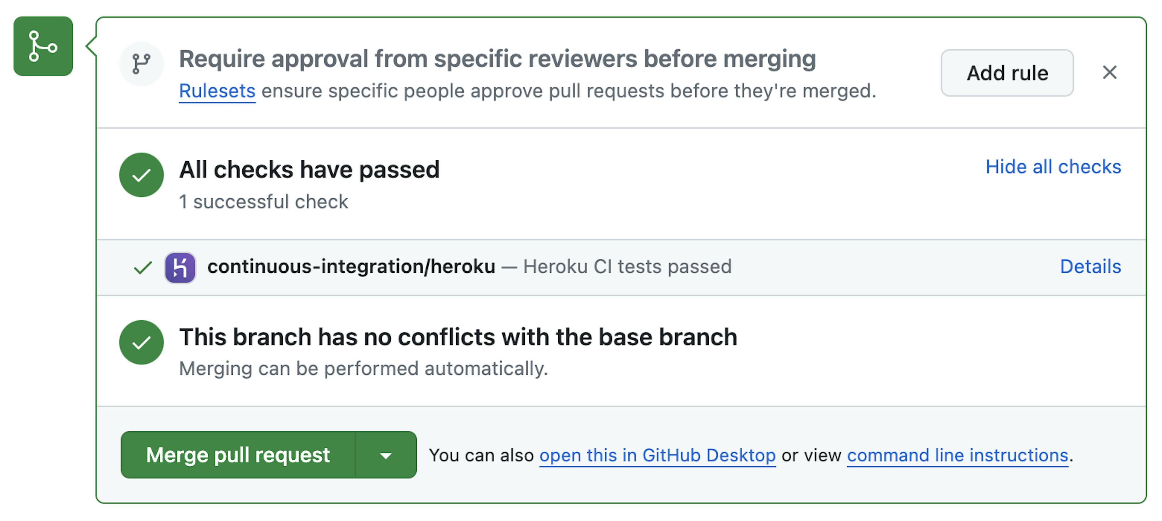 GitHub PR check for the Heroku CI pipeline