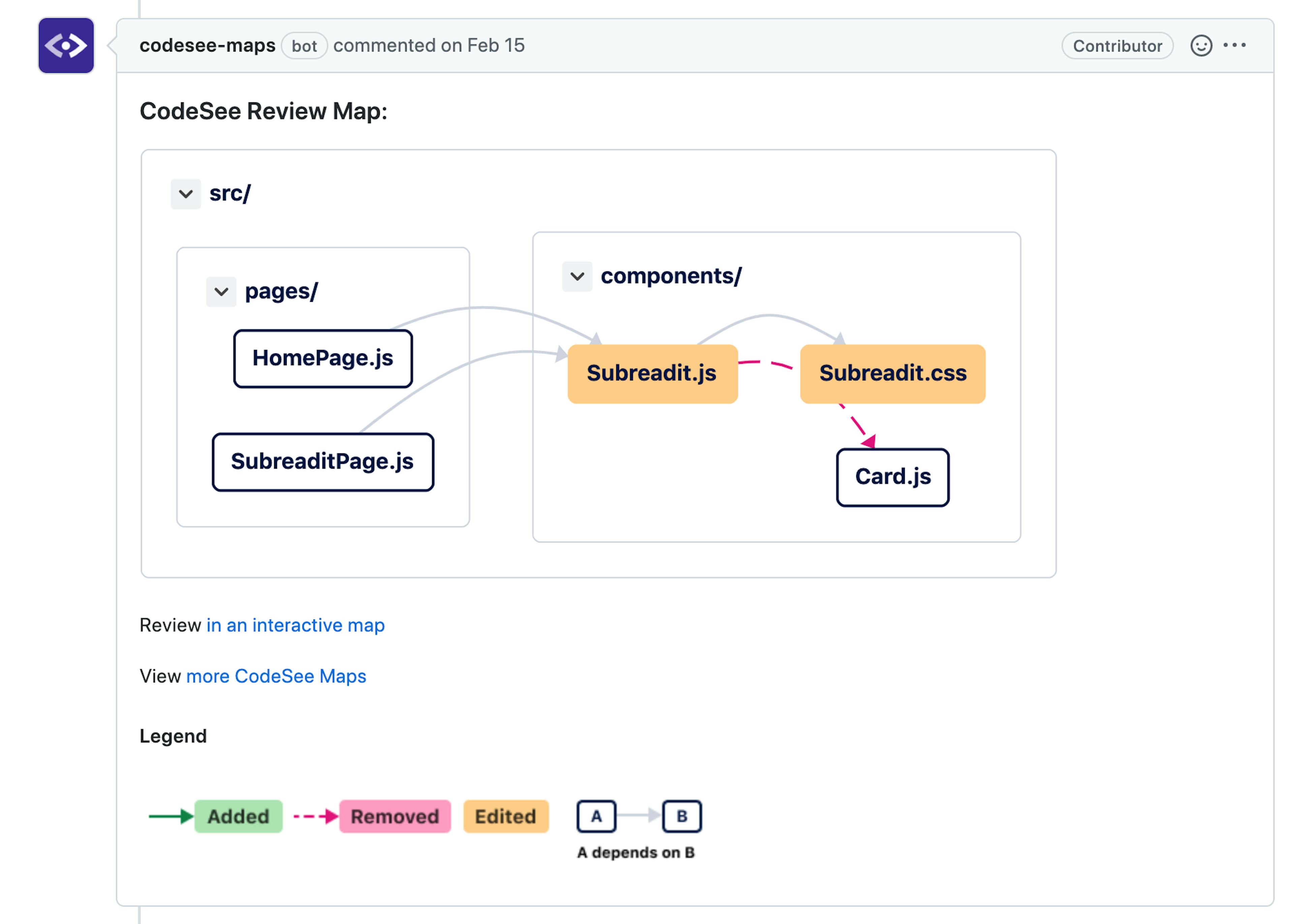 CodeSee Review Maps example on a pull request