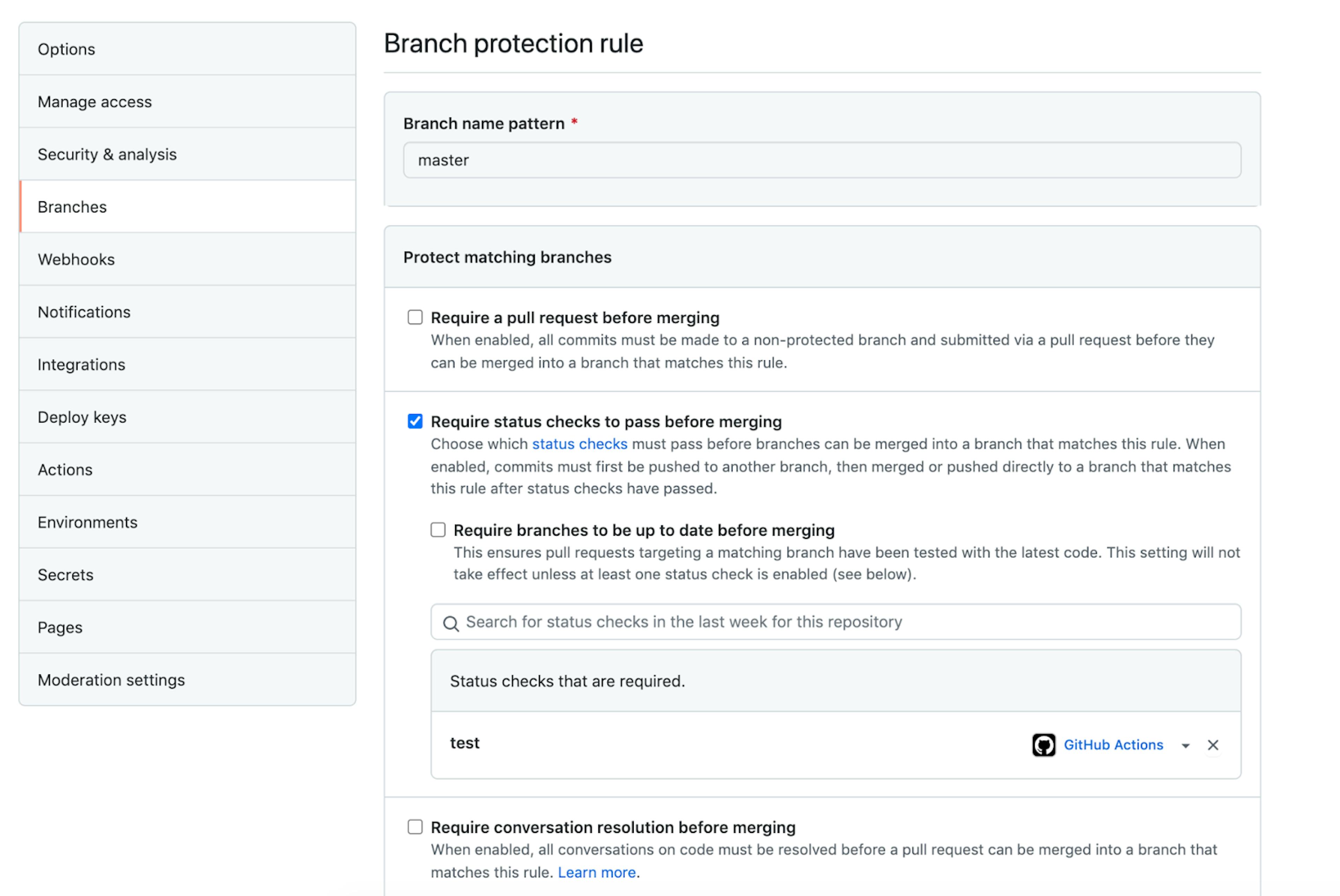 Require status checks to pass before merging pull requests in GitHub
