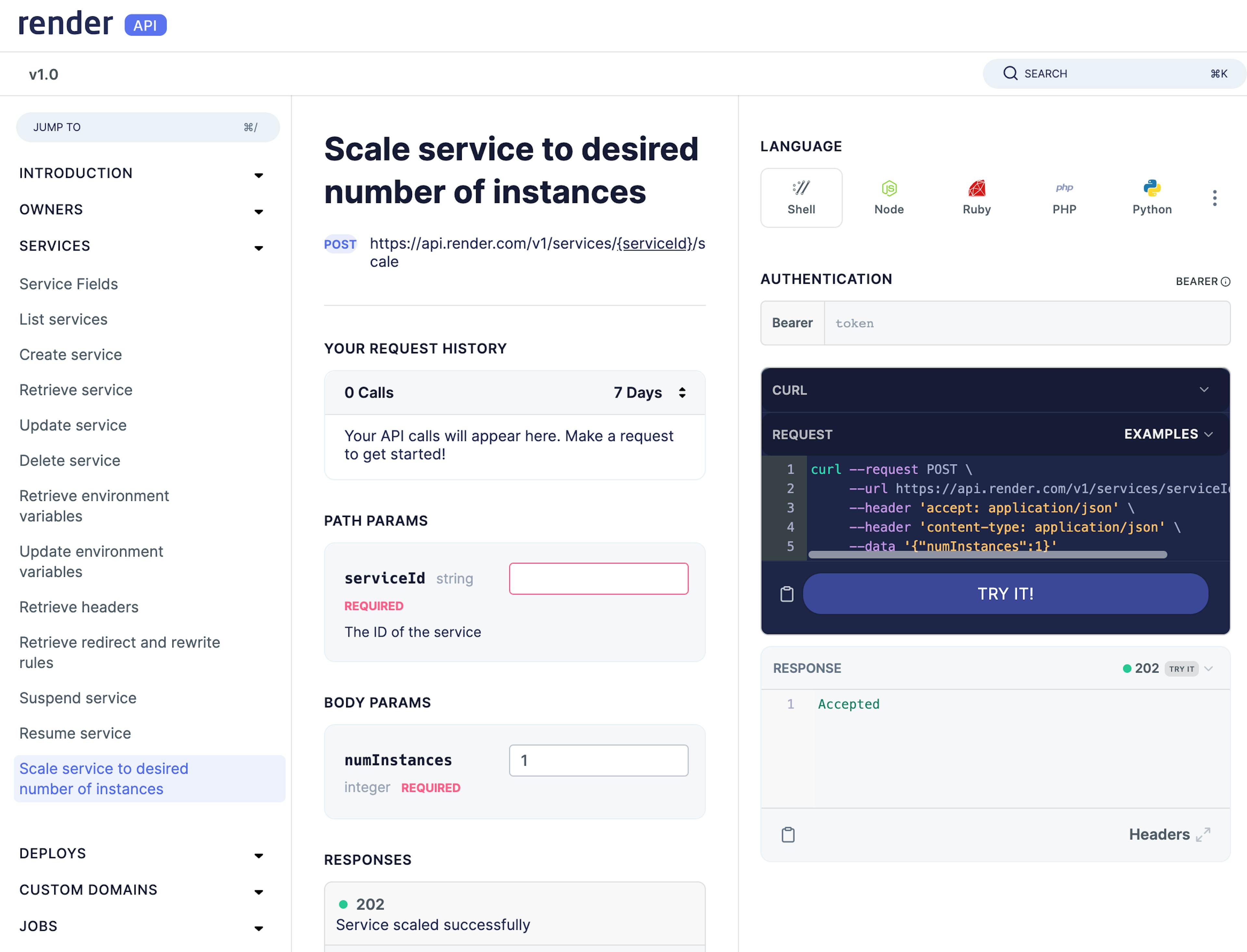 API endpoint for scaling