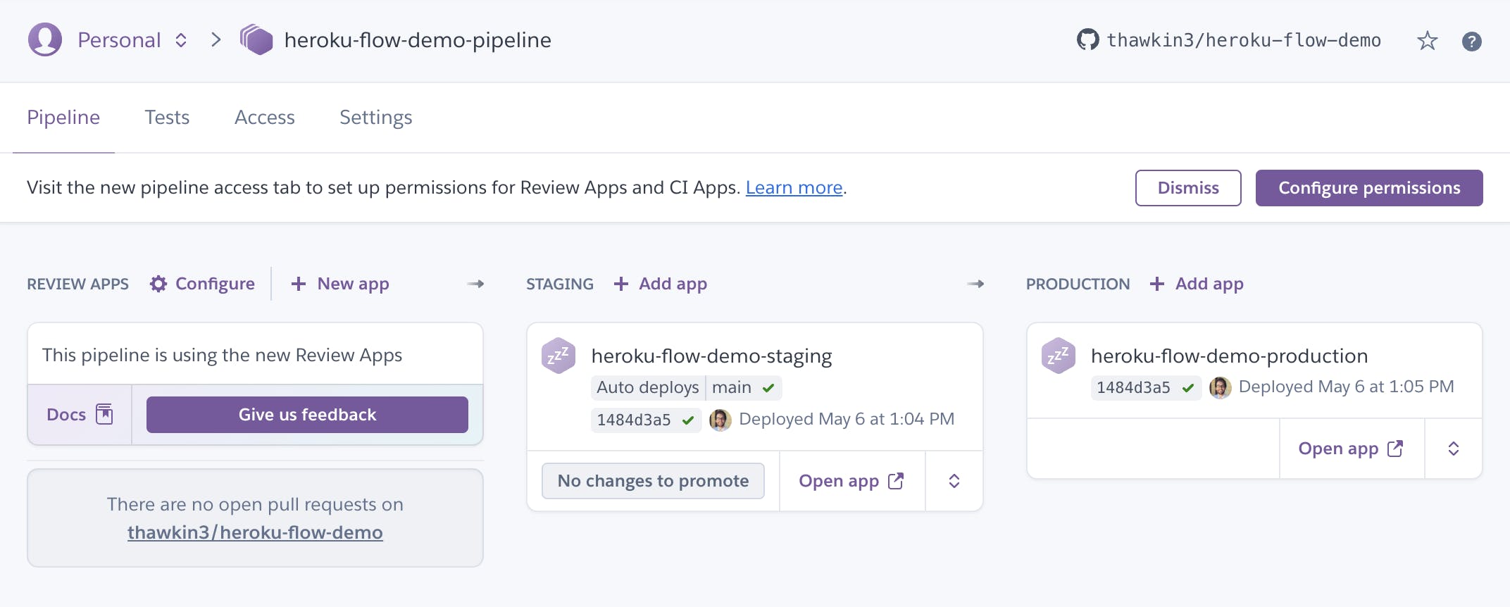 Example Heroku pipeline